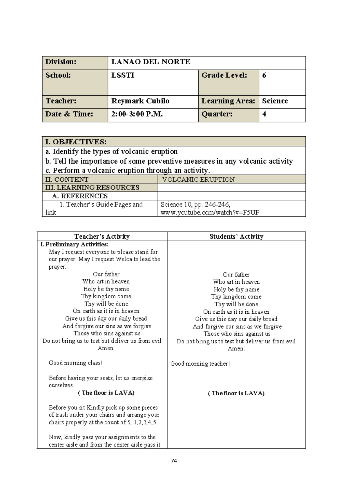 Patintero tagalog - Division: LANAO DEL NORTE School: LSSTI Grade Level ...