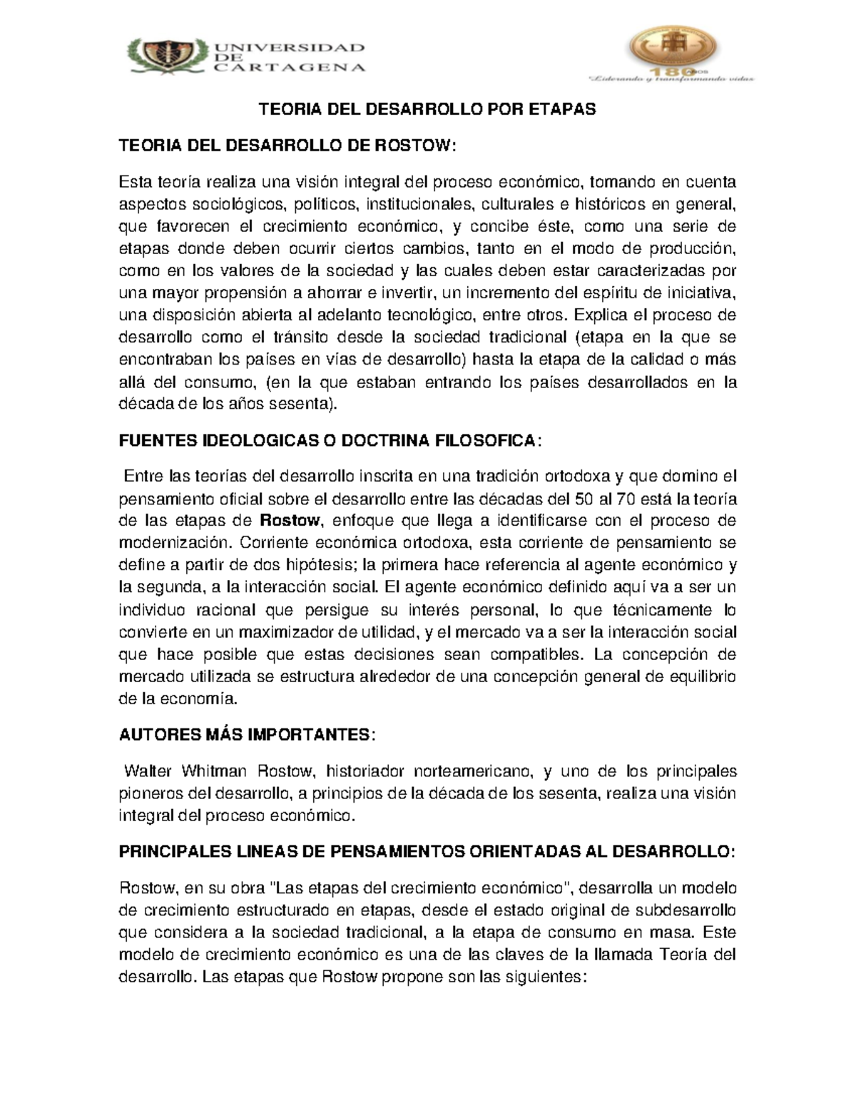 Etapas DEL Desarrollo Economico Rostow - TEORIA DEL DESARROLLO POR ...