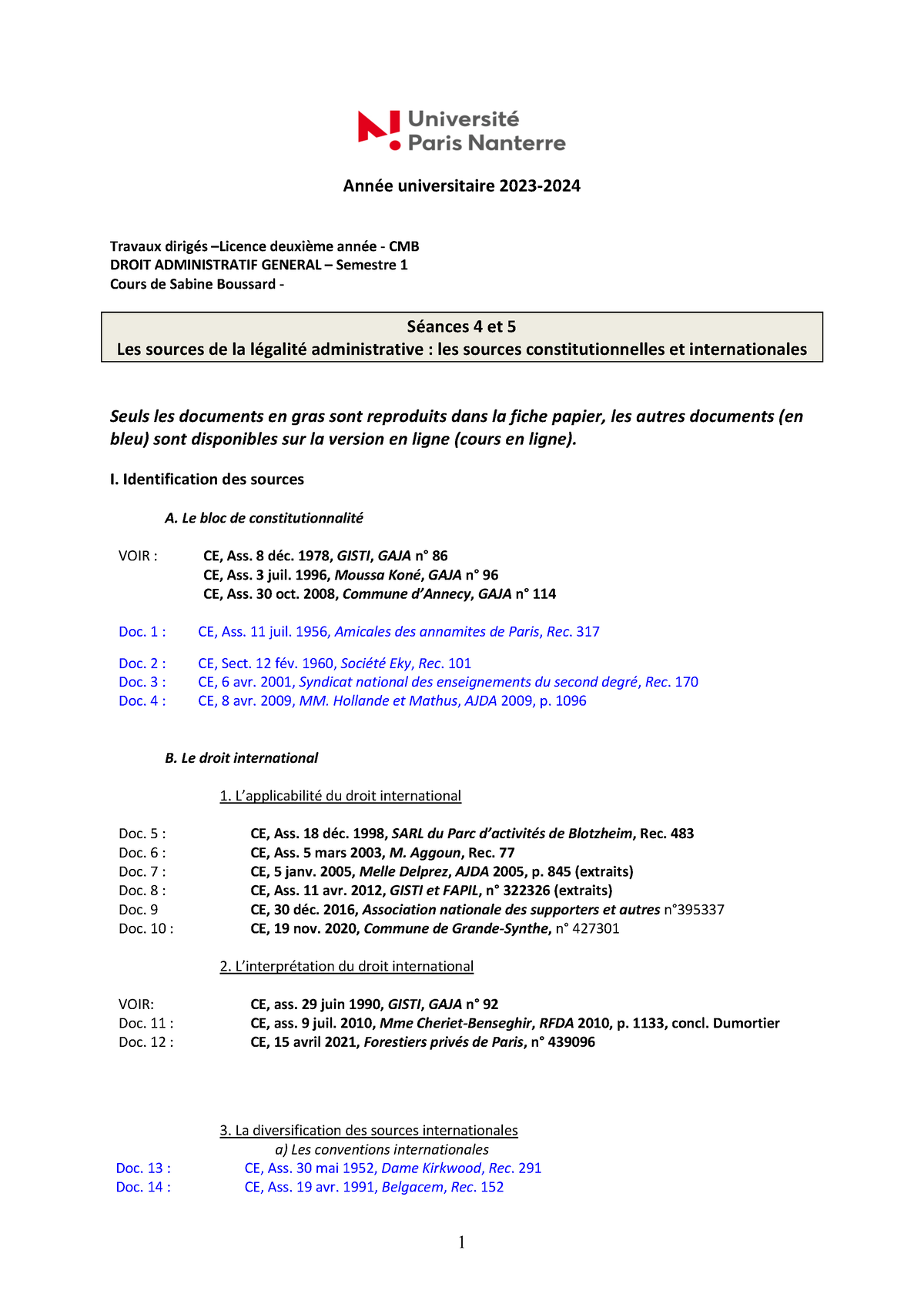 Fascicule De TD Droit Admin S1 - Année Universitaire 20 23 - 2024 ...