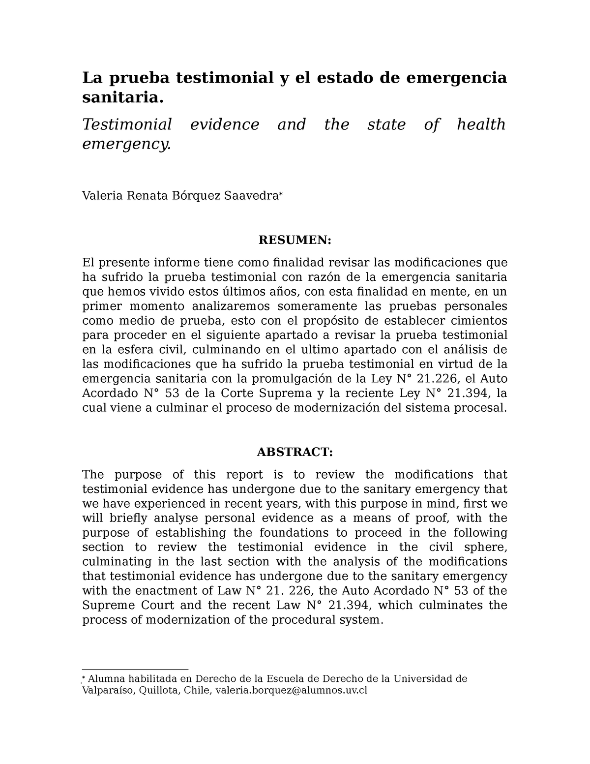 La prueba testimonial y el estado de emergencia sanitaria. Seminario