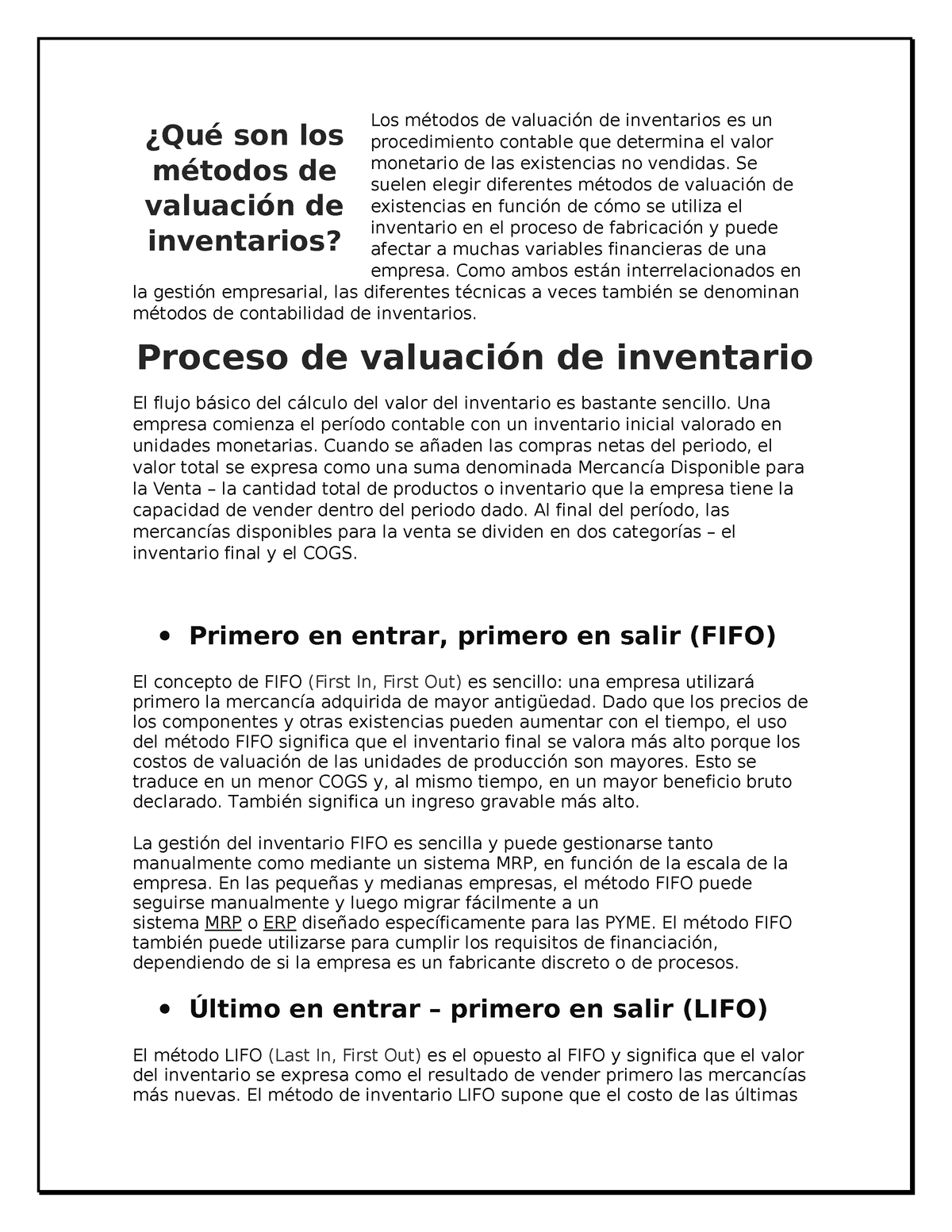 Metodos De Valuacion De Inventario Los Métodos De Valuación De Inventarios Es Un Procedimiento 1059