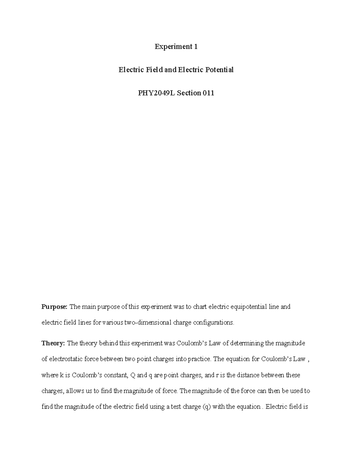 experiment 16 electric field and electric potential