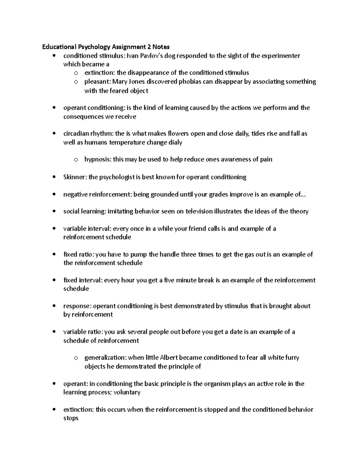 Educational Psychology Assignment 2 Notes .. social learning