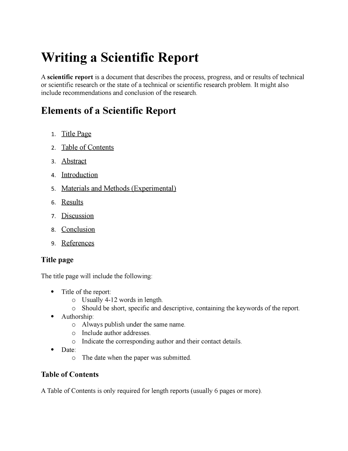 steps of writing a scientific report
