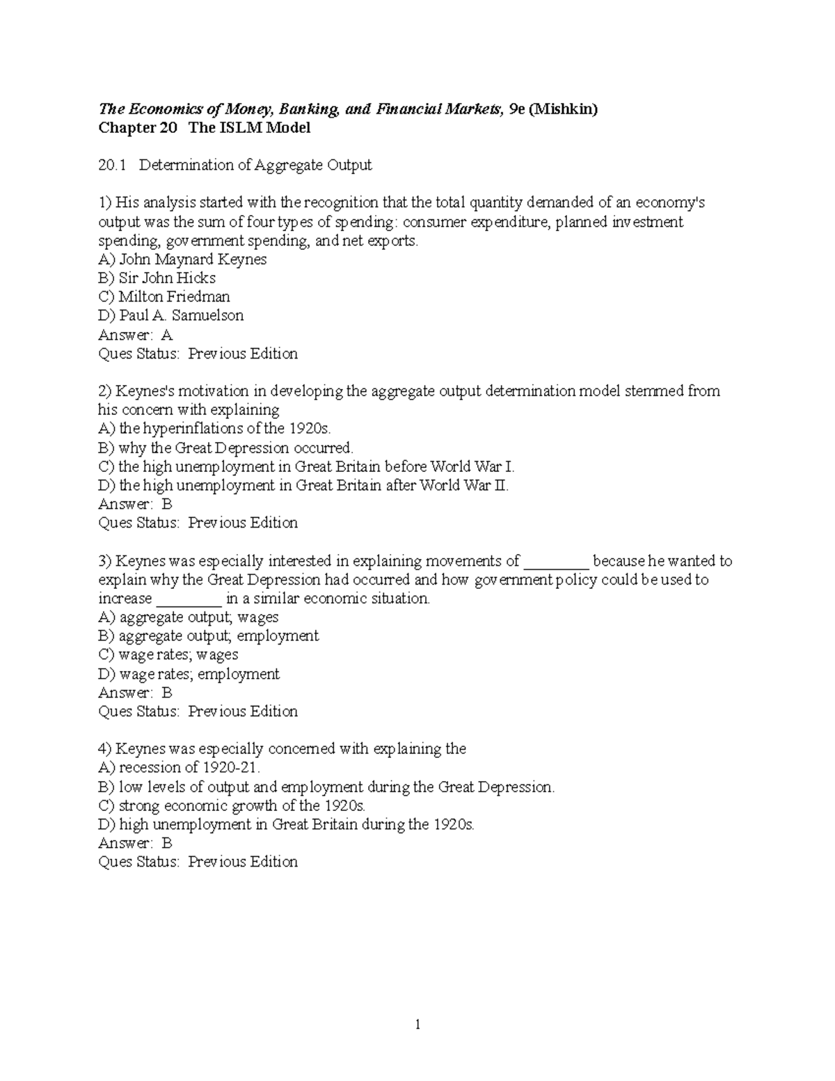 Chap20 Chapter 20 Test bank The Economics of Money, Banking, and