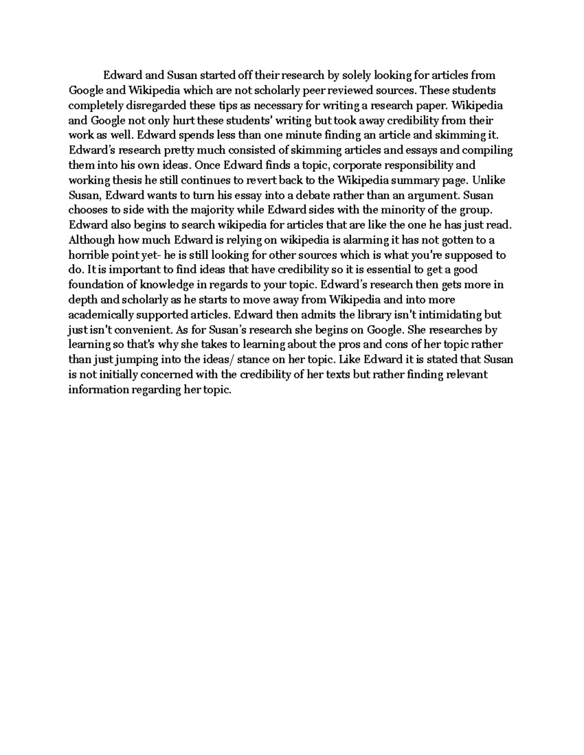 Informal writing assignment nov Edward and Susan started off their