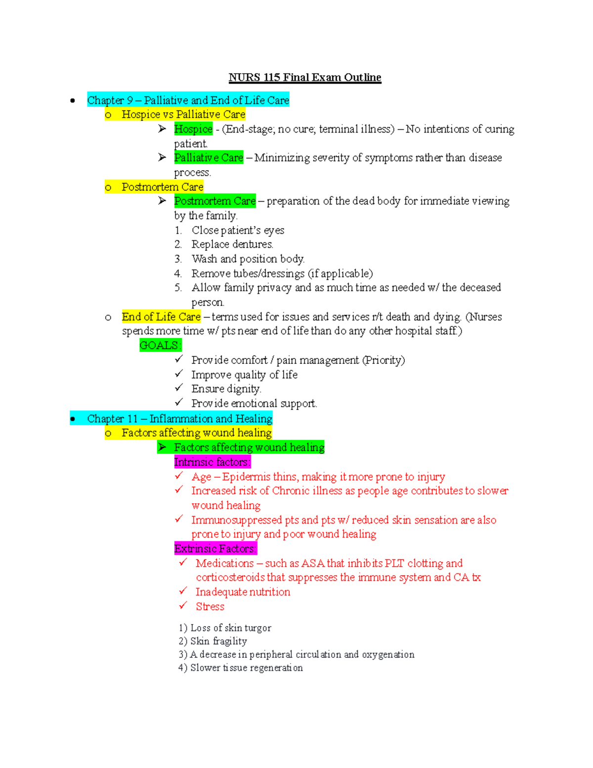 NURS 115 Final Exam Study Guide - NURS 115 Final Exam Outline Chapter 9 ...