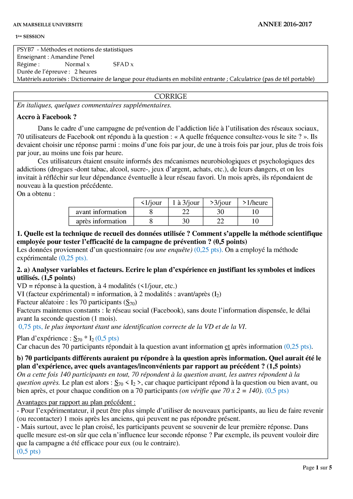 Annale Corrig Ã©e 4 2016-2017 - AIX MARSEILLE UNIVERSITE ANNEE 2016- 1 ...