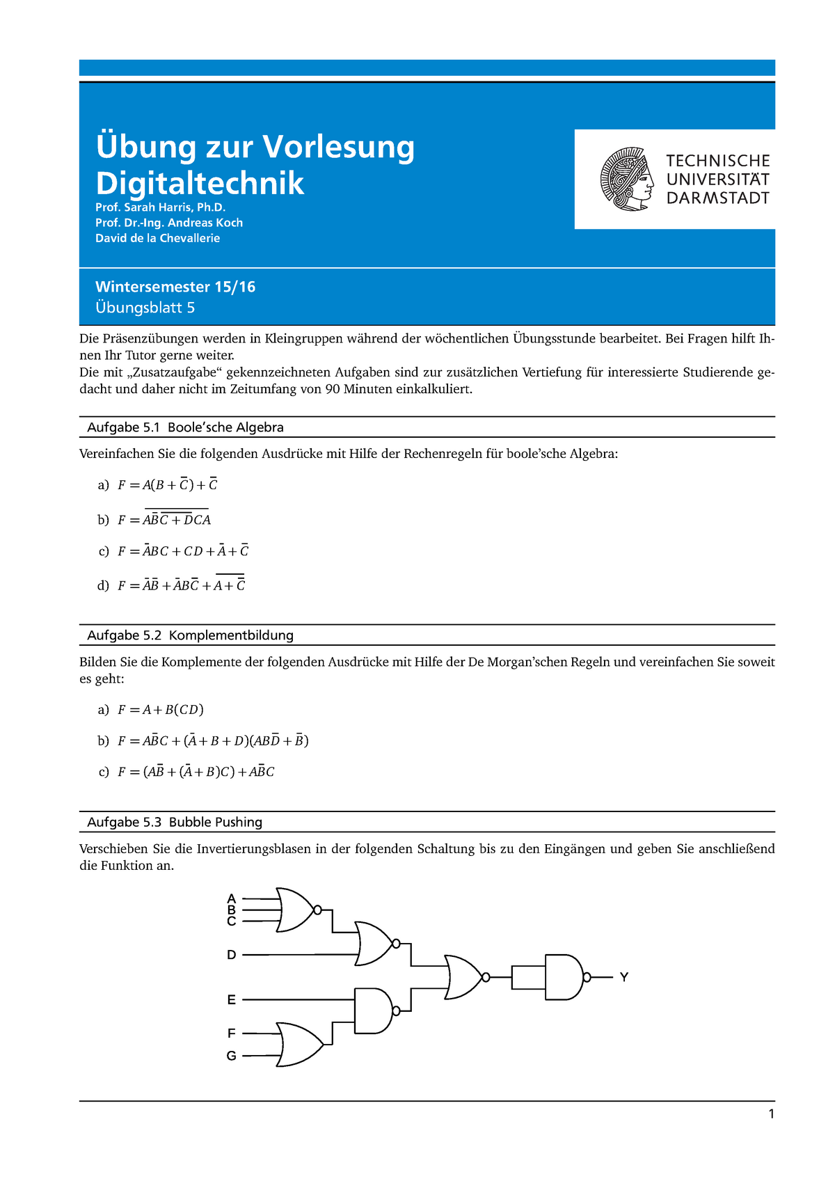 Übung 05 - Aufgaben - Übung Zur Vorlesung Digitaltechnik Prof. Sarah ...