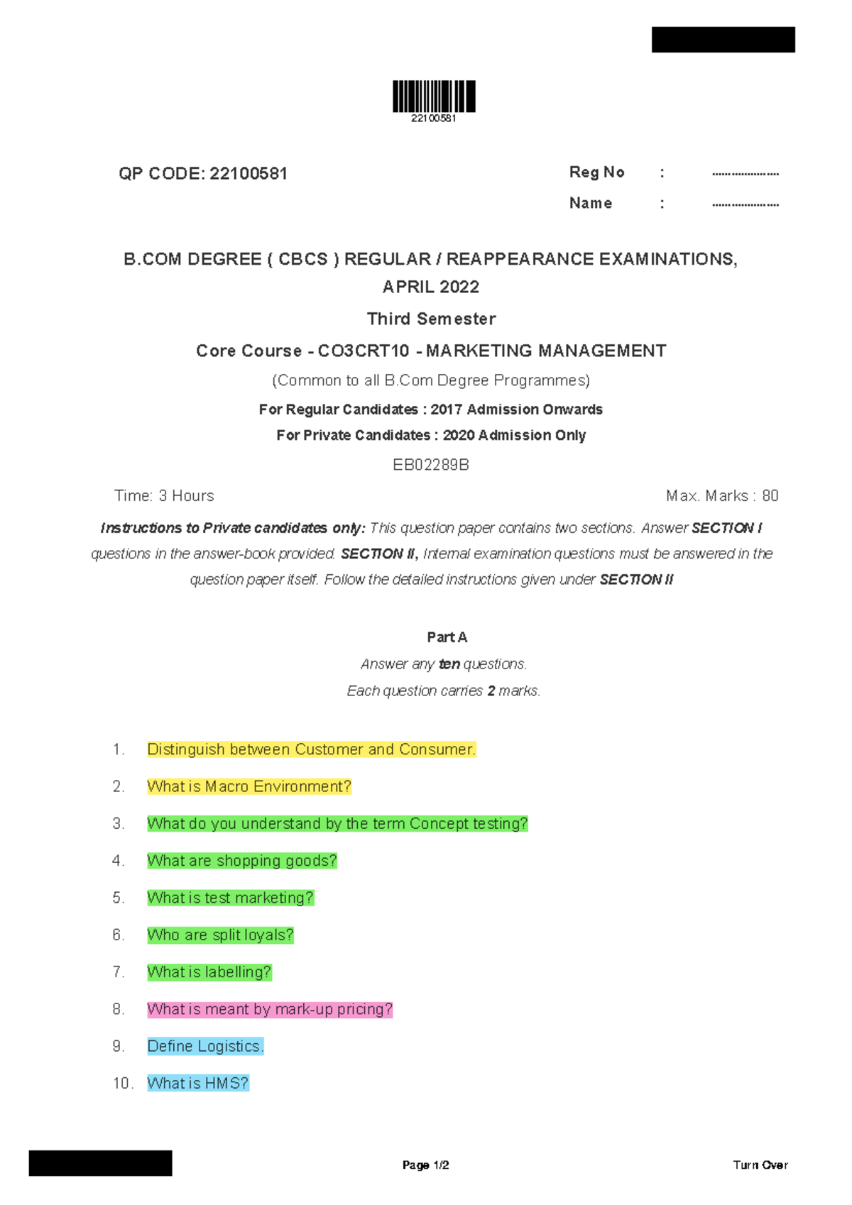 2022 - its previous year qp. - QP CODE: 22100581 Reg No ...