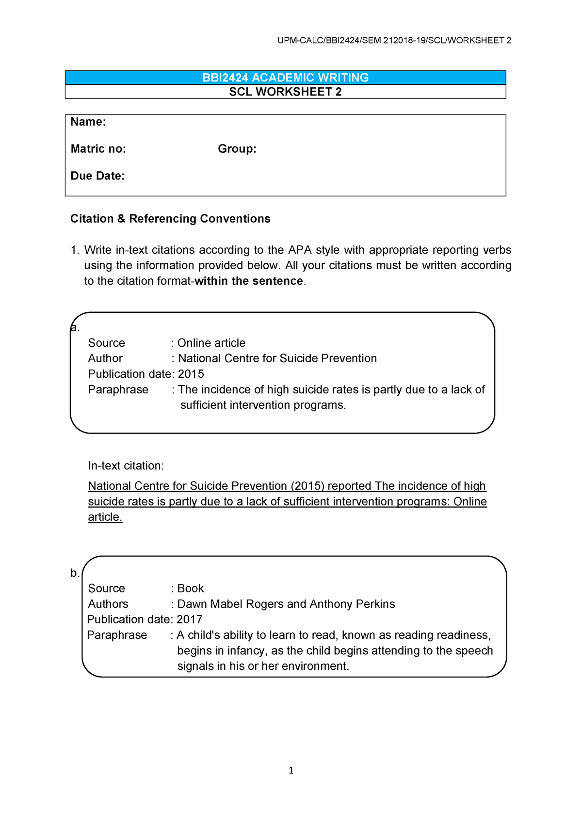 i2424 Scl Worksheet 2 Week 3 4 Citation Amp Referencing Conventions Studocu