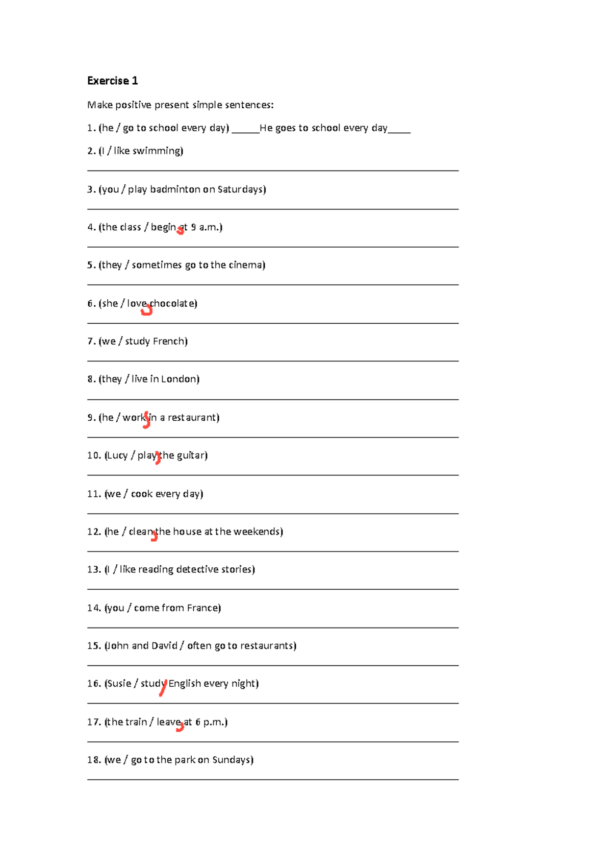 Present simple exericse 1 - Exercise 1 Make positive present simple ...