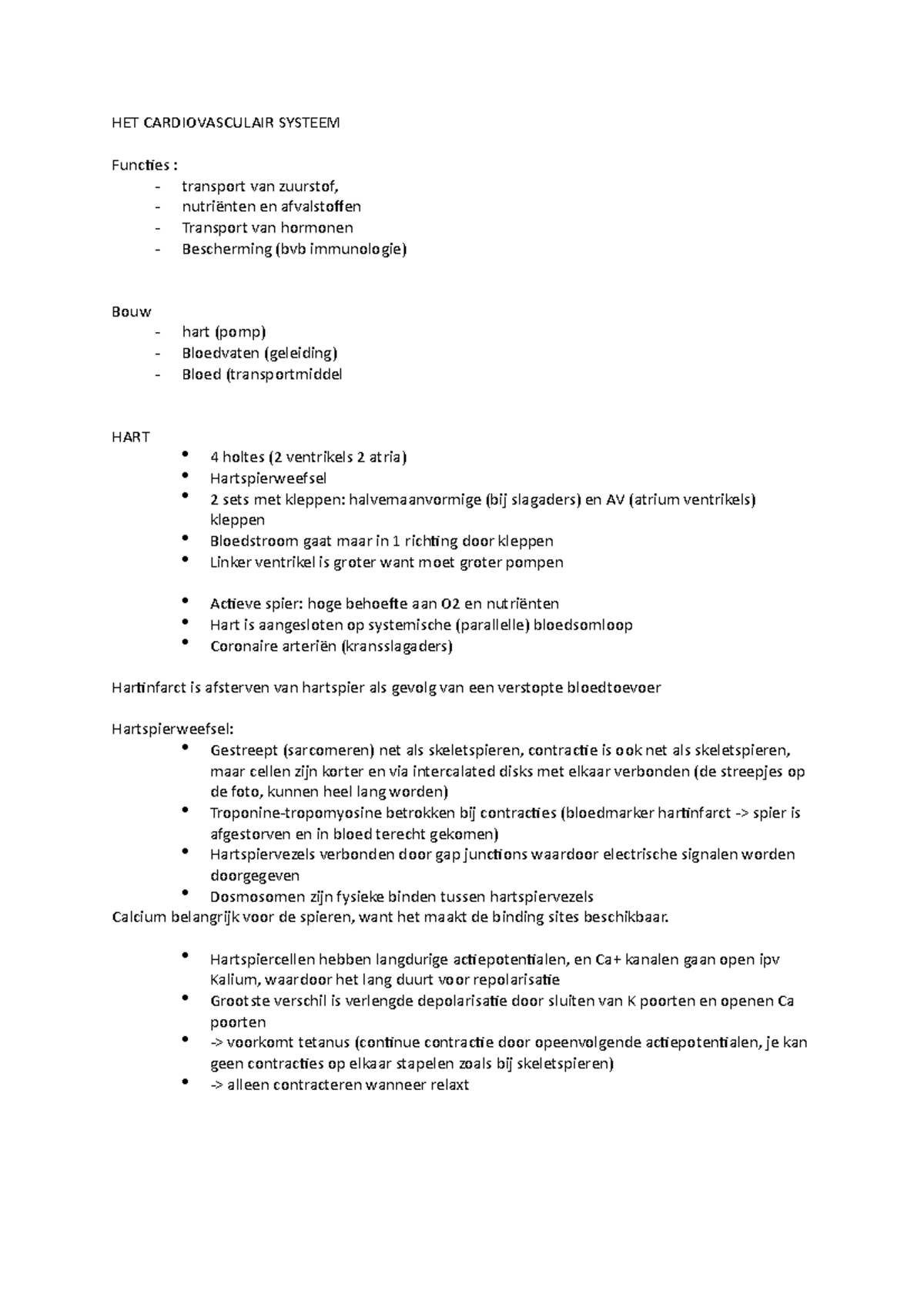 Hap10306 College 13 - Het Cardiovasculair Systeem Functies : Transport 