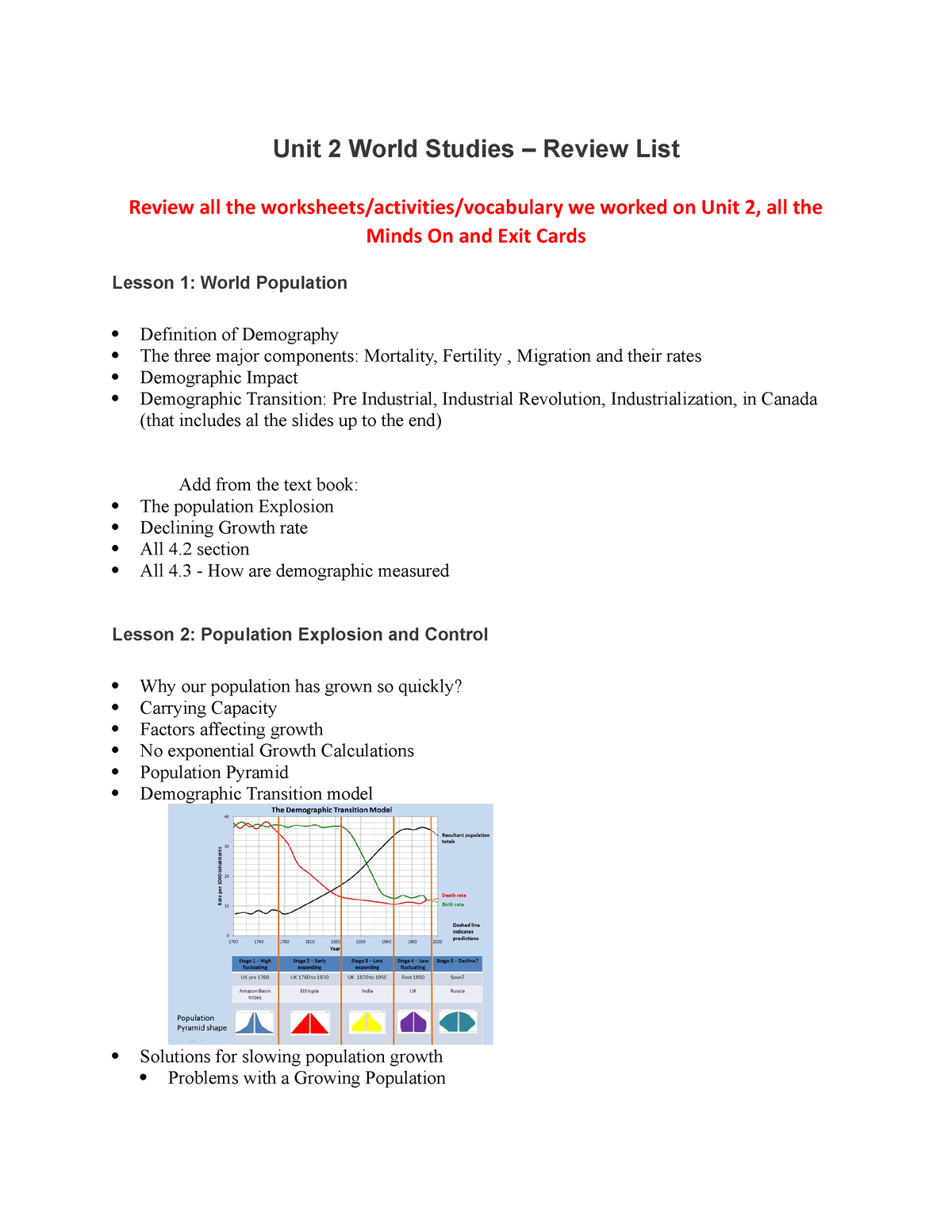 Unit 2 Review - Unit 2 World Studies – Review List Review All The ...