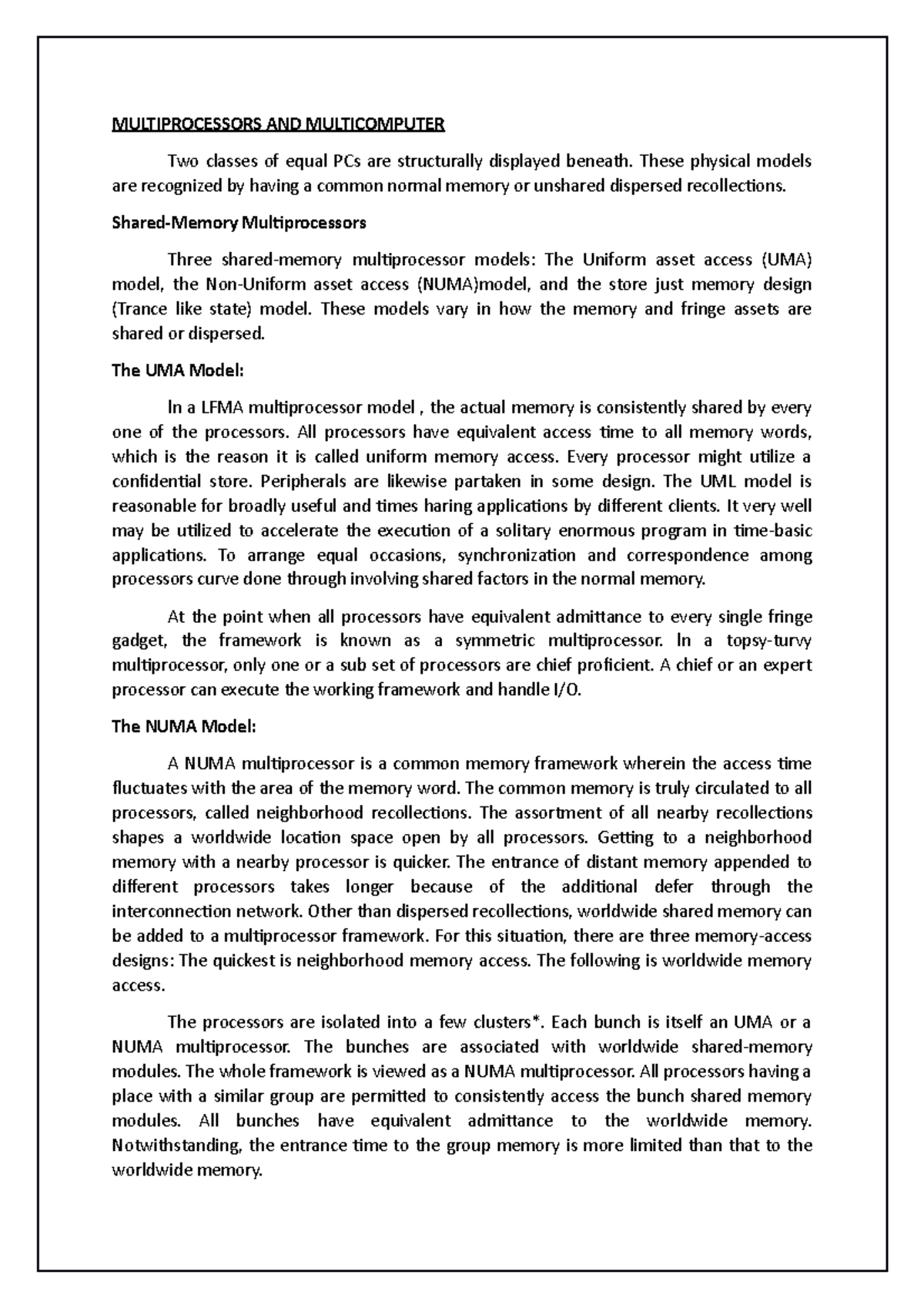 Multiprocessors and Multicomputer - MULTIPROCESSORS AND MULTICOMPUTER ...