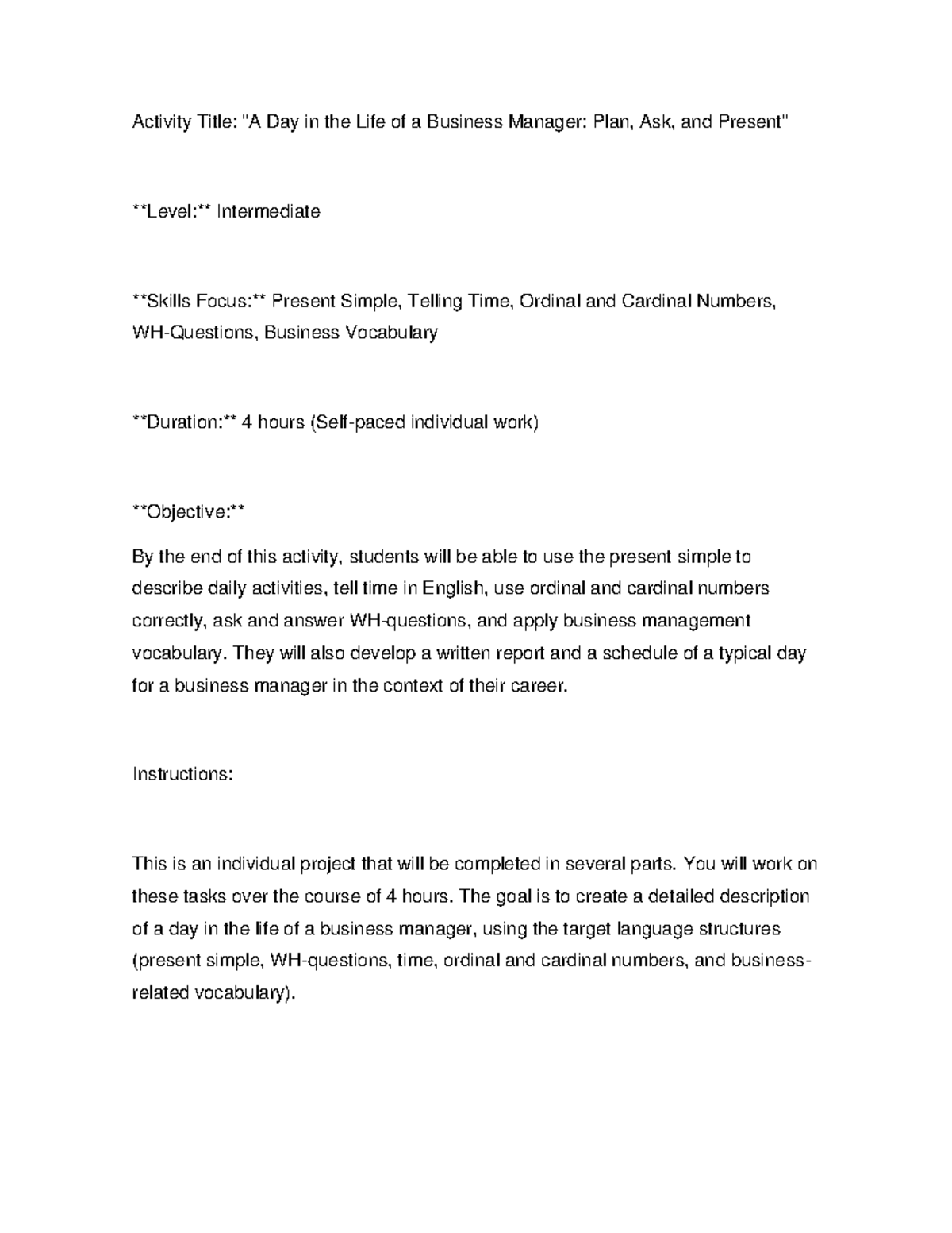 Business Managemen Activity - Activity Title: 