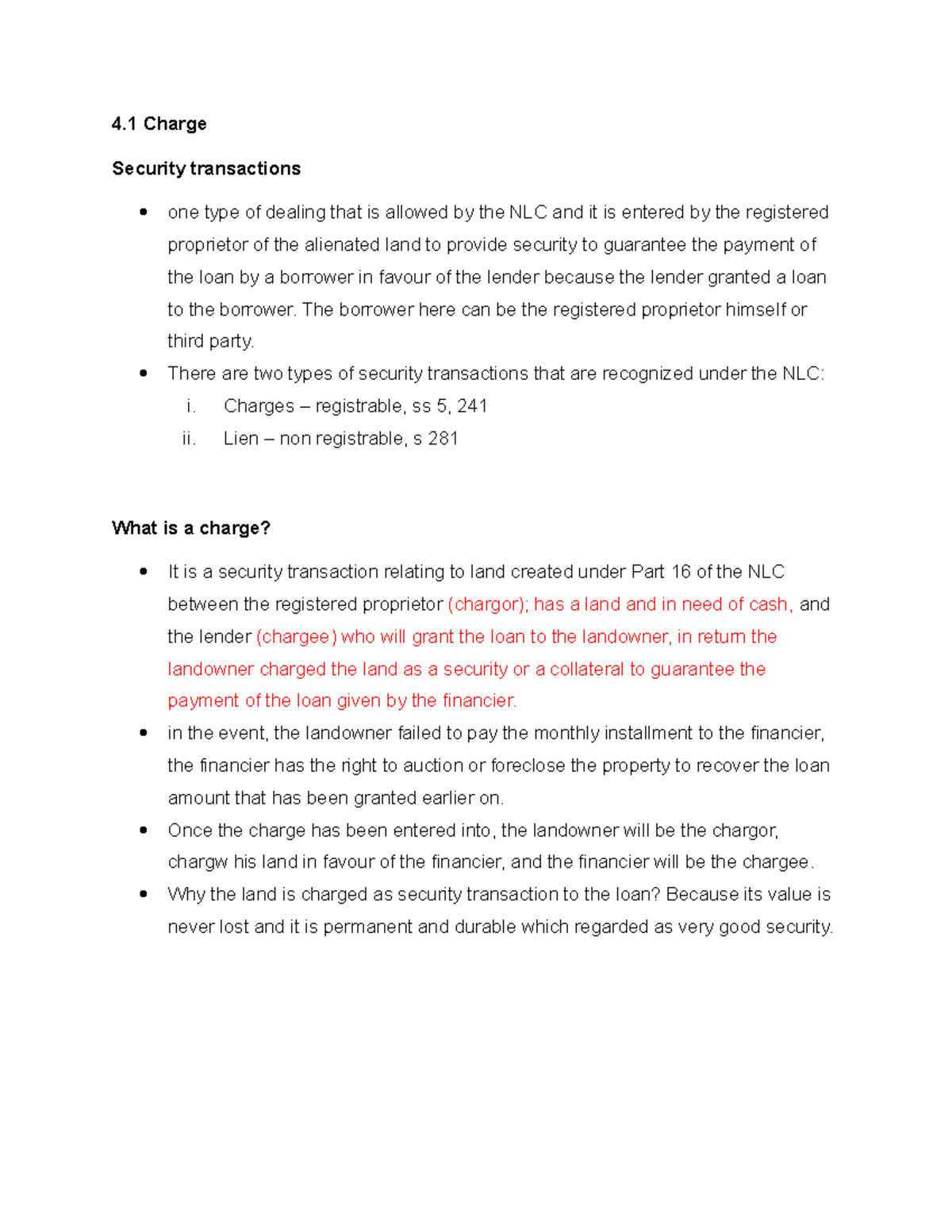 Charge lecture notes. 4 Charge Security transactions one type of