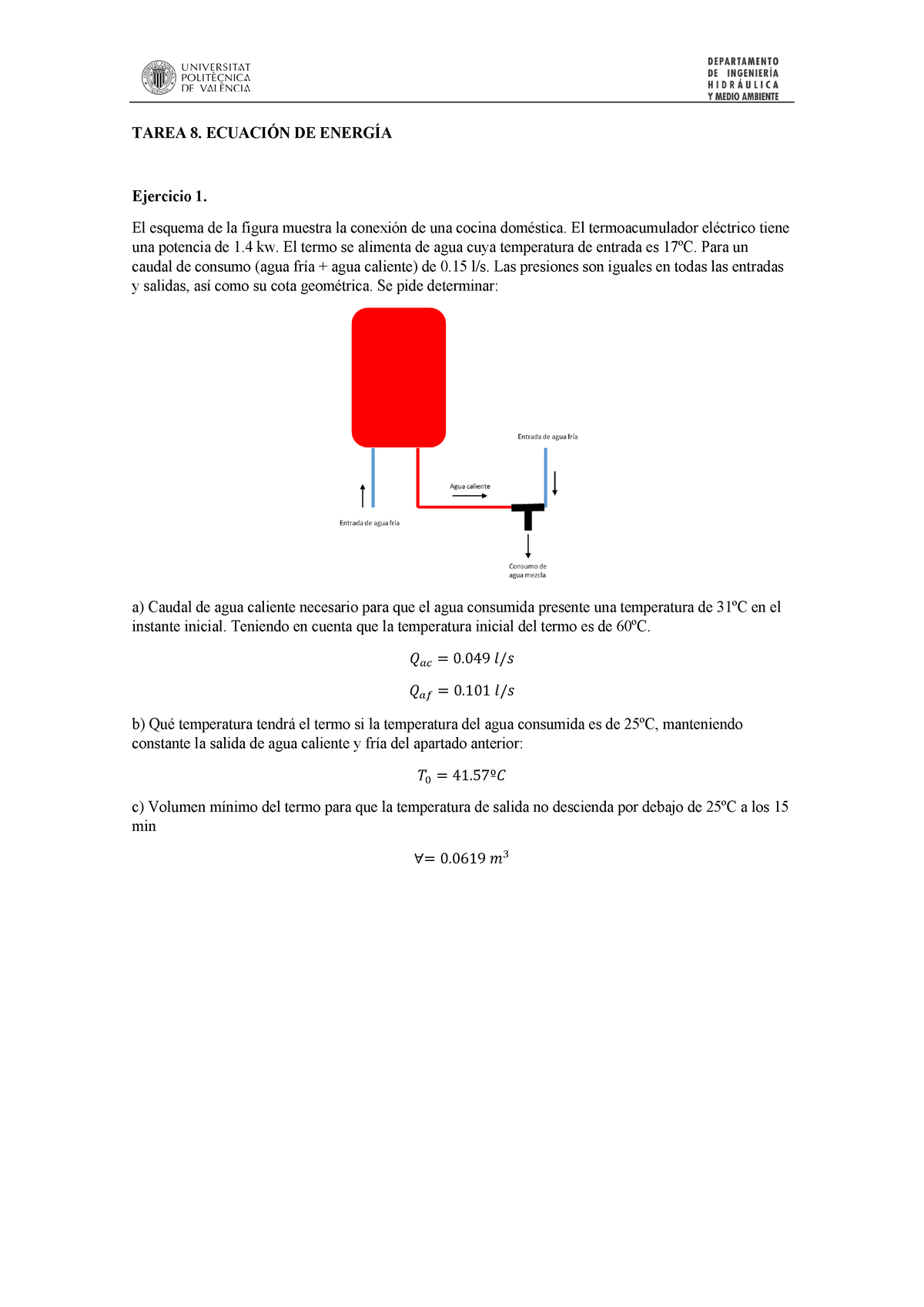 Tarea 08 Resolucion - TAREA 8. ECUACIÓN DE ENERGÍA Ejercicio 1. El ...