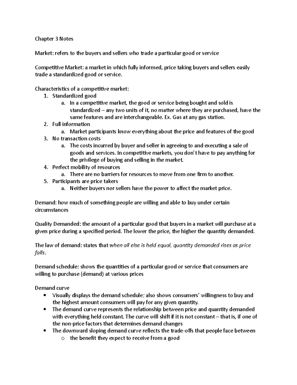 Chapter 3 Notes - Summary Economics - Microeconomics (University of ...