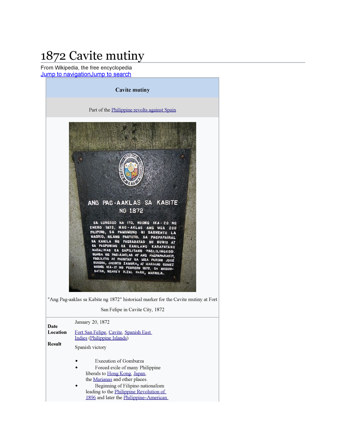 1872 Cavite Mutiny - History - 1872 Cavite Mutiny From Wikipedia, The ...