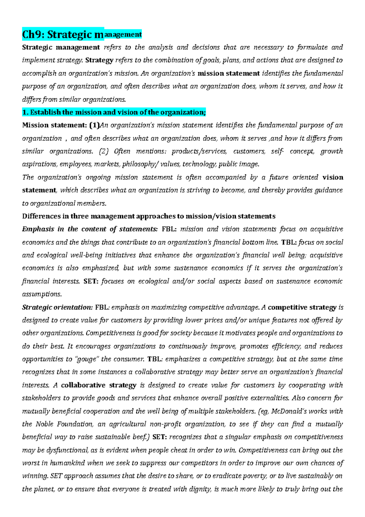 Final Exam Review - Ch9: Strategic Management Strategic Management ...