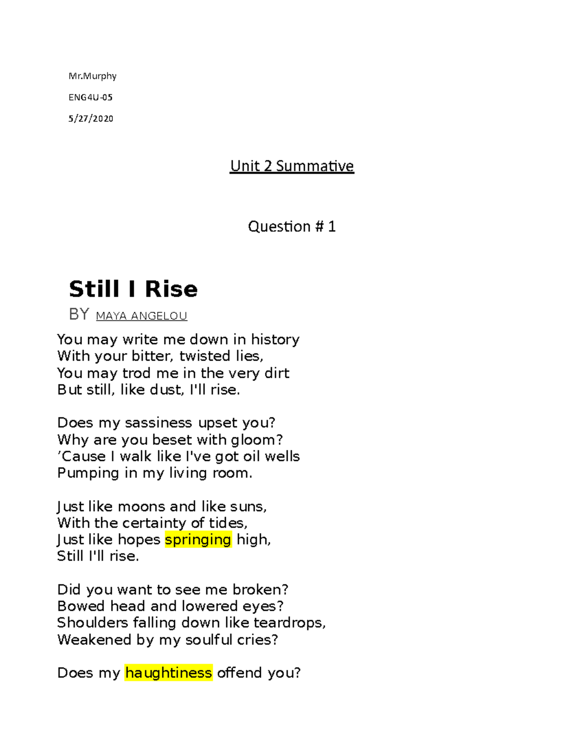 What Is The Purpose Of The Poem Still I Rise