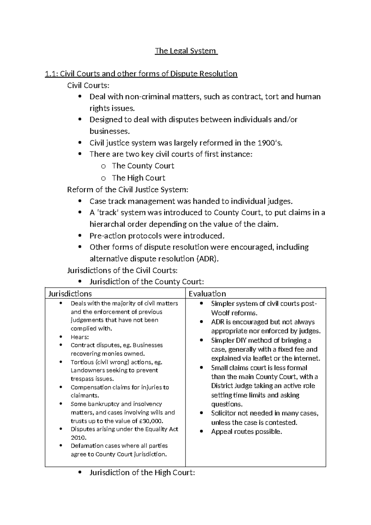 1. The Legal System - The Legal System 1: Civil Courts and other forms ...
