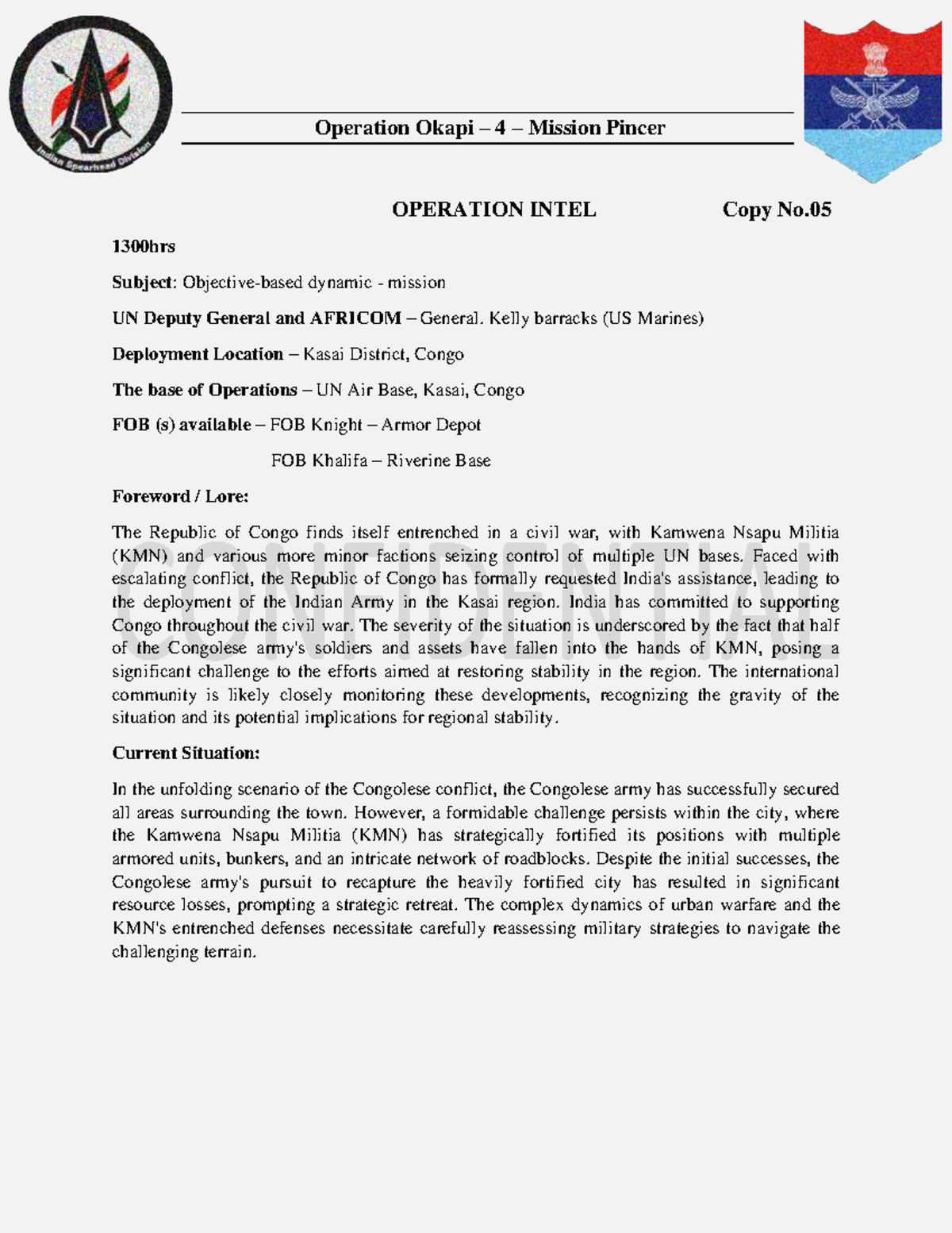 Okapi-4 - this is a - Operation Okapi – 4 – Mission Pincer OPERATION ...