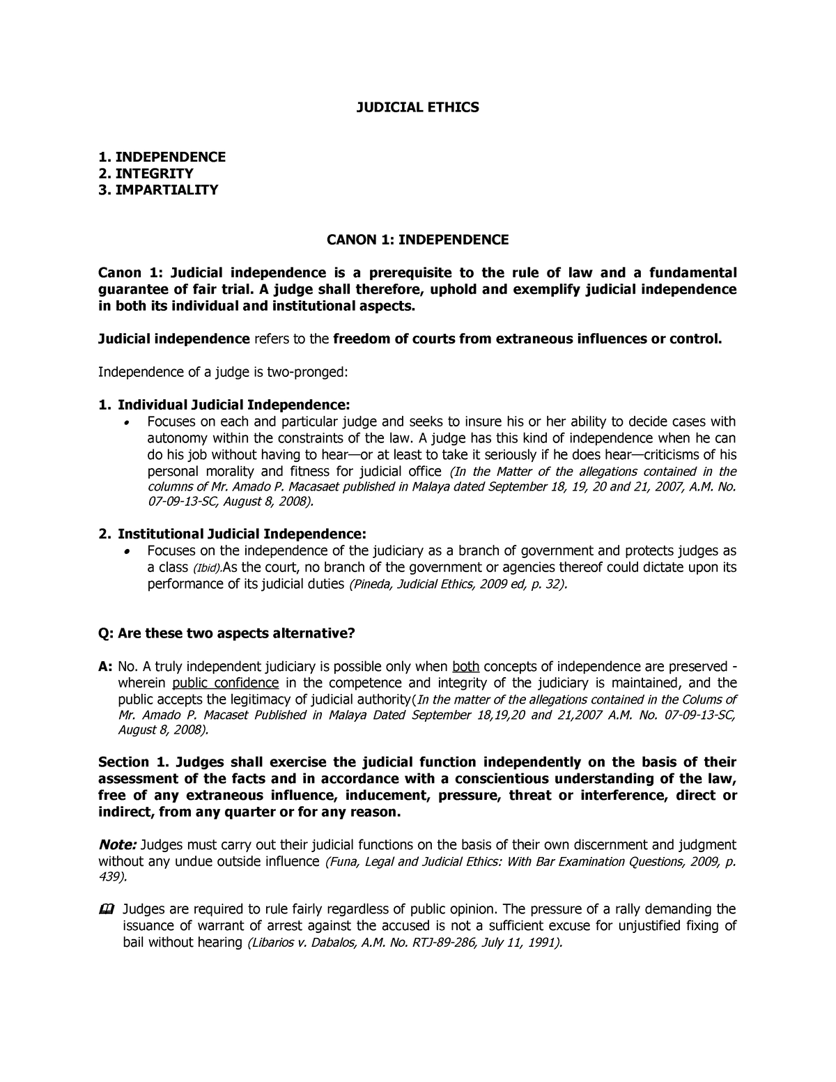 Judicial-ethics-1-3 Compress - JUDICIAL ETHICS 1. INDEPENDENCE 2 ...