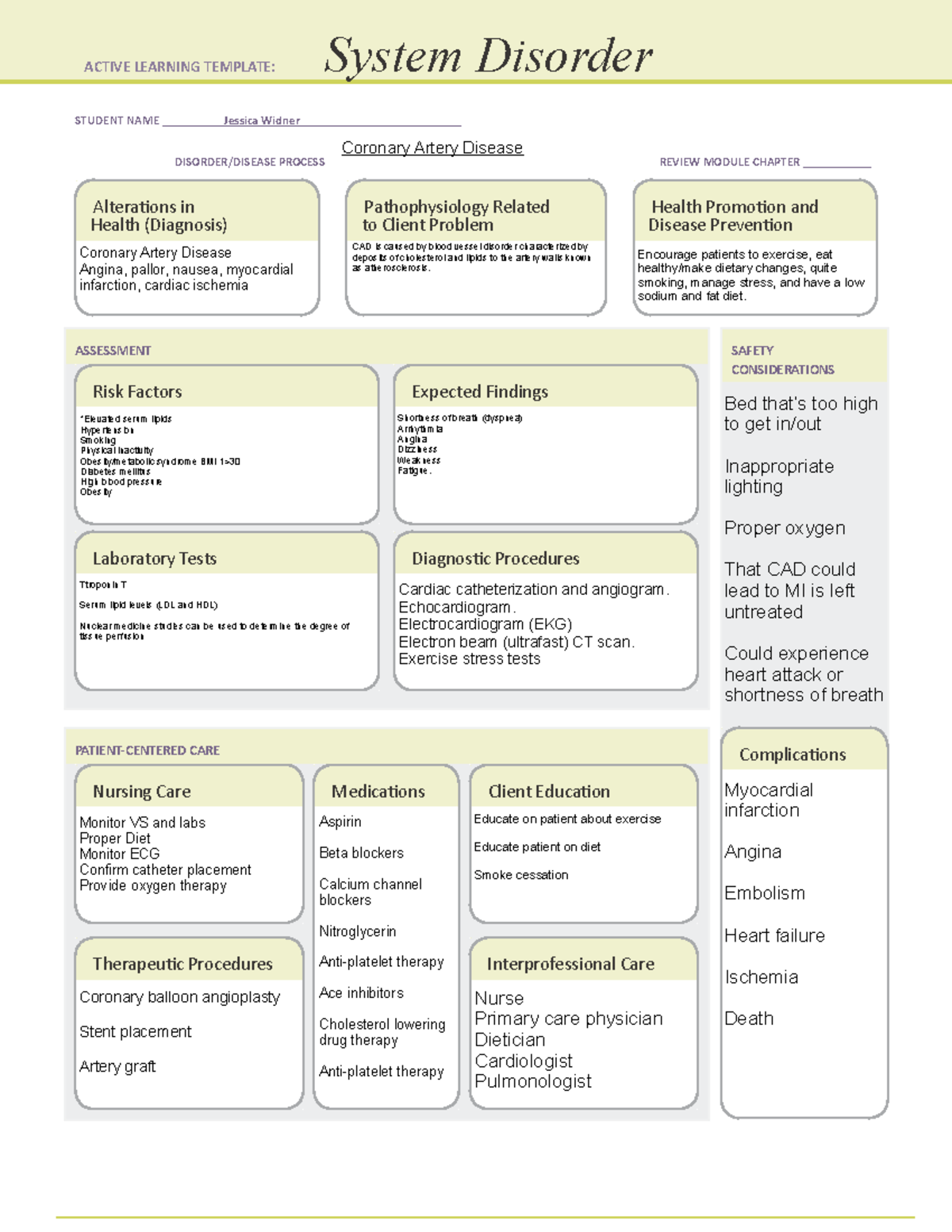 Wk 4 CAD System Disorder - STUDENT NAME Jessica Widner ...