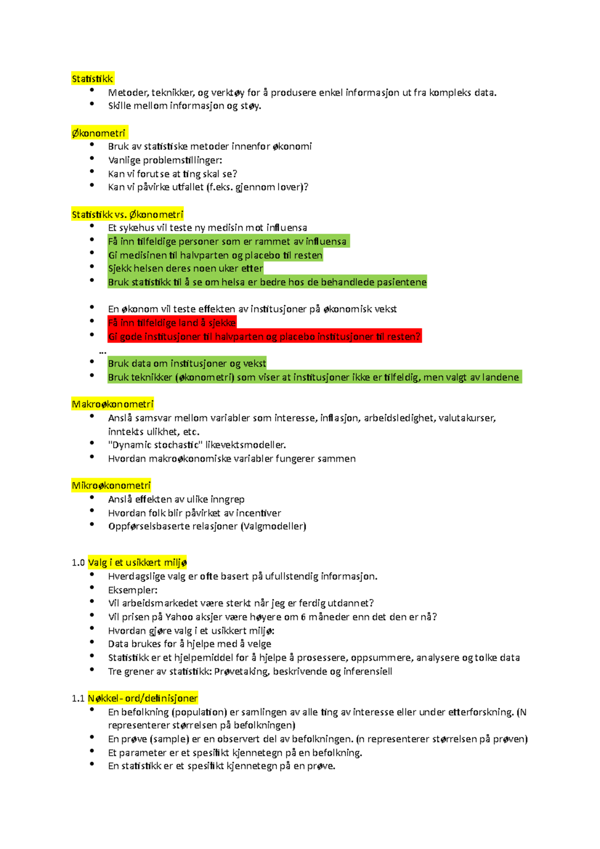 ECON240 Komplette notater - Statistikk Metoder, teknikker, og verktøy ...