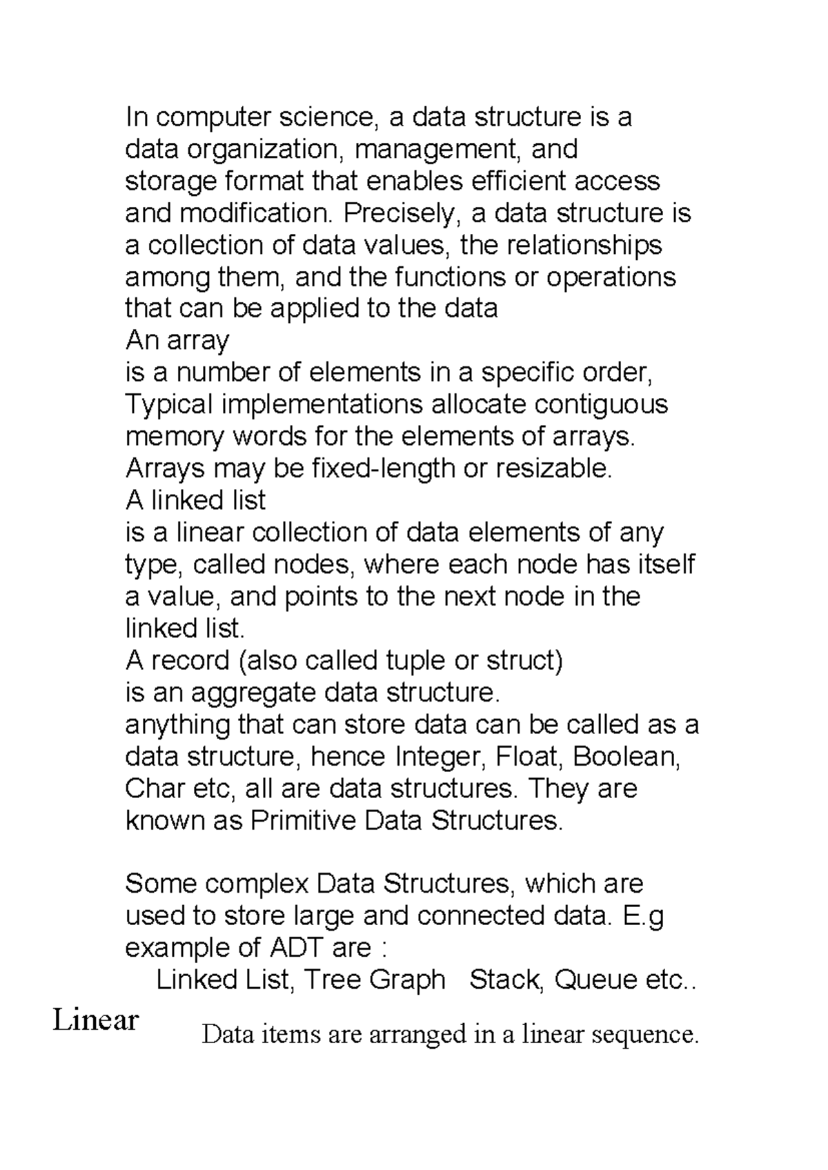 In computer science - Summary Data structures - In computer science, a ...