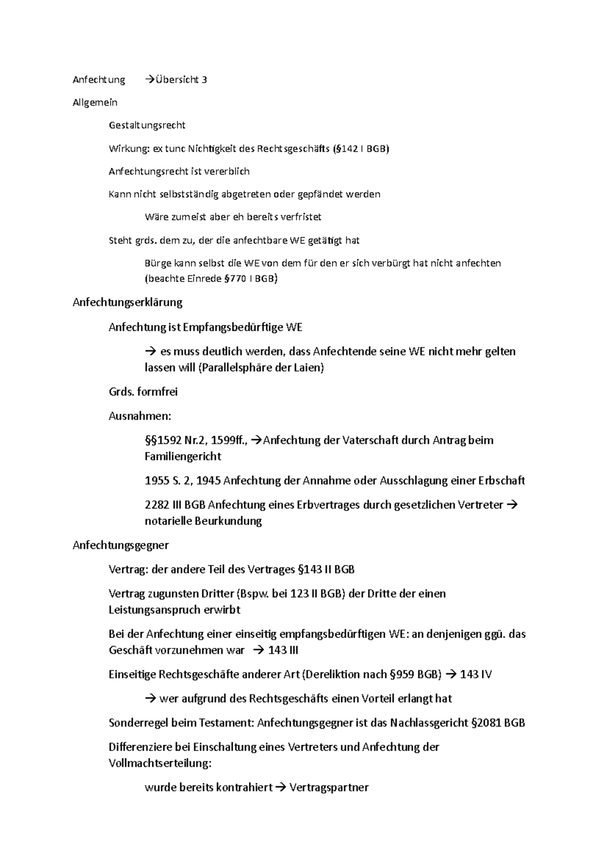 Anfechtung Der Ausgeübten Innenvollmacht Anfechtung Zusammenfassung - Anfechtung Übersicht 3 Allgemein