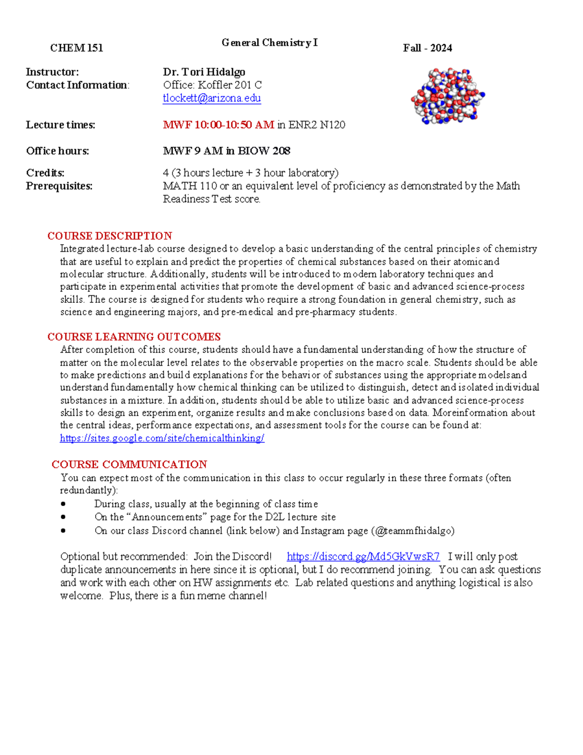 F24 Syllabus CHEM151 Hidalgo - CHEM 151 Fall - 2024 Instructor: Contact ...