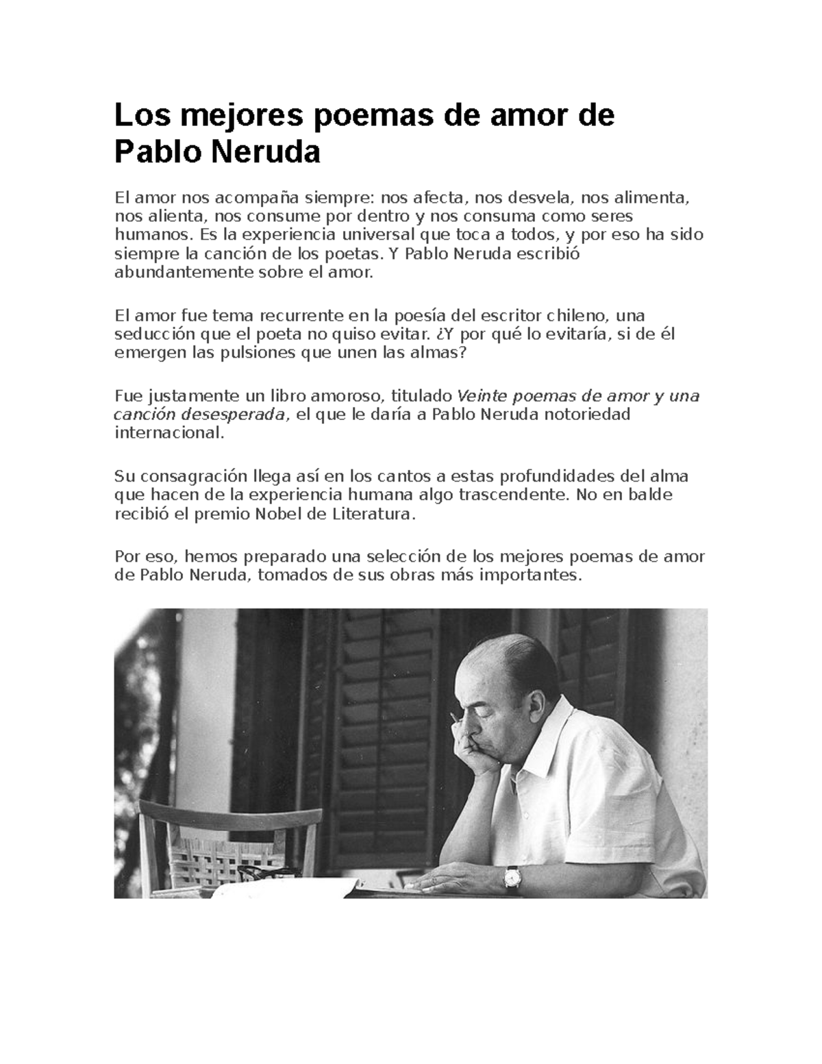 Poemas de amor de Pablo Neruda Los mejores poemas de amor de Pablo