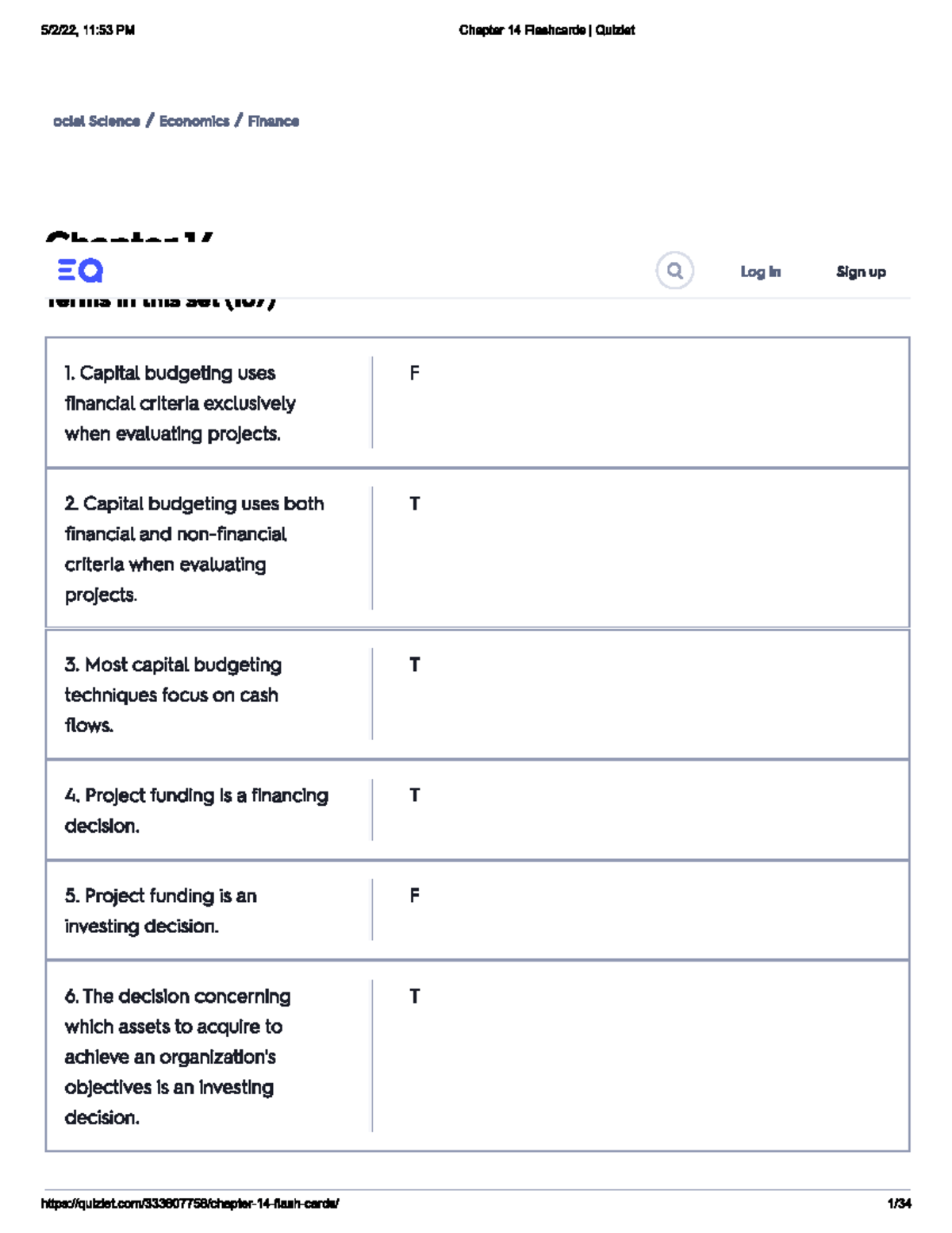 Capital Budgeting (Quizlet) Accountancy Studocu