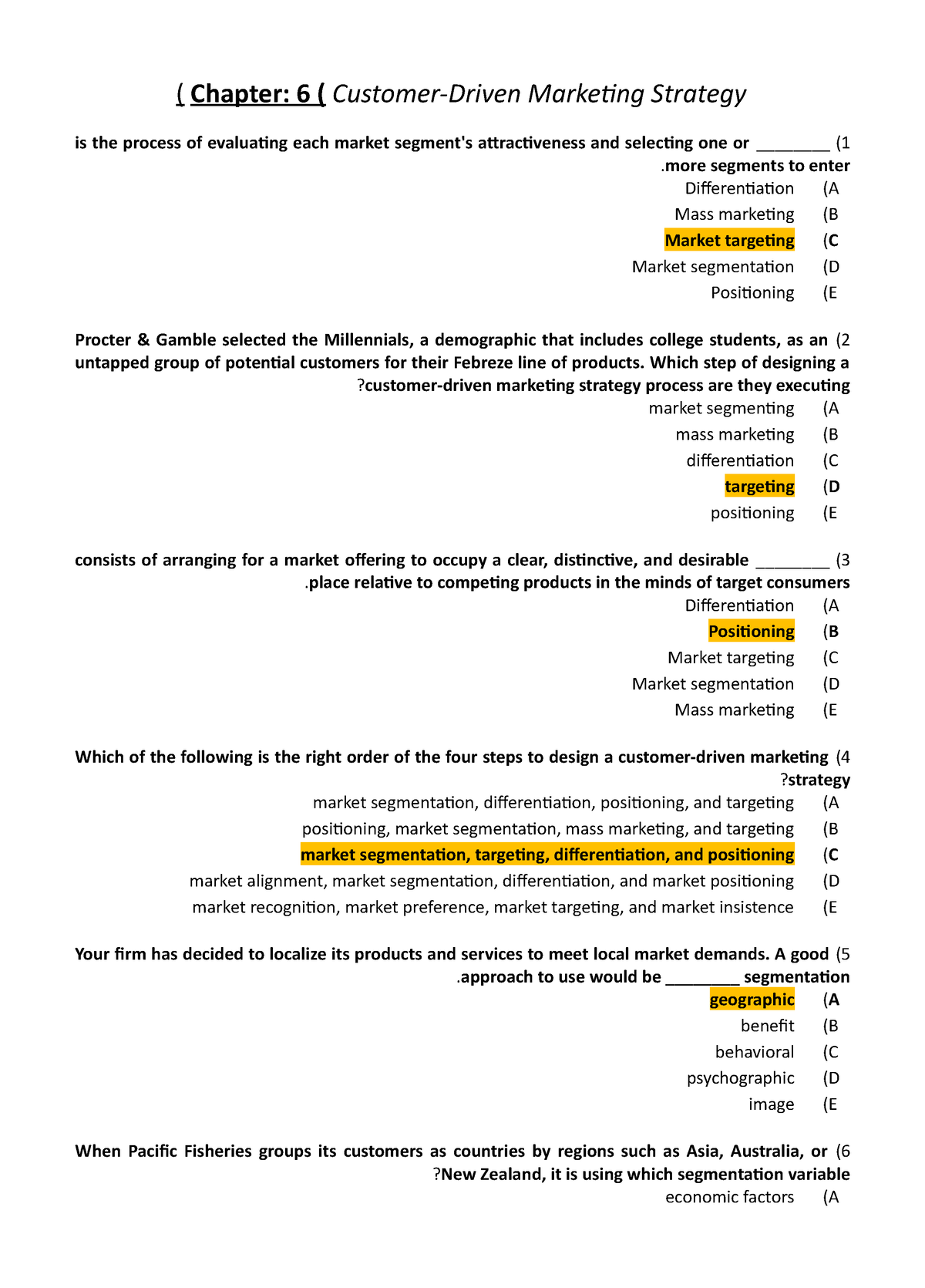 TB-6 - TestBank - (Chapter: 6 ( Customer-Driven Marketing Strategy Is ...