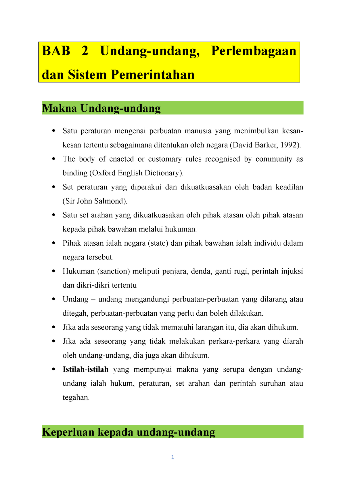 BAB 2 Undang - NOTE - BAB 2 Undang-undang, Perlembagaan Dan Sistem ...