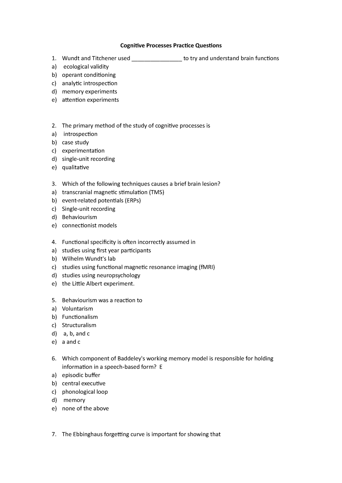 BEHV 3007 Cognitive Processes Exam Practice - Cognitive Processes ...