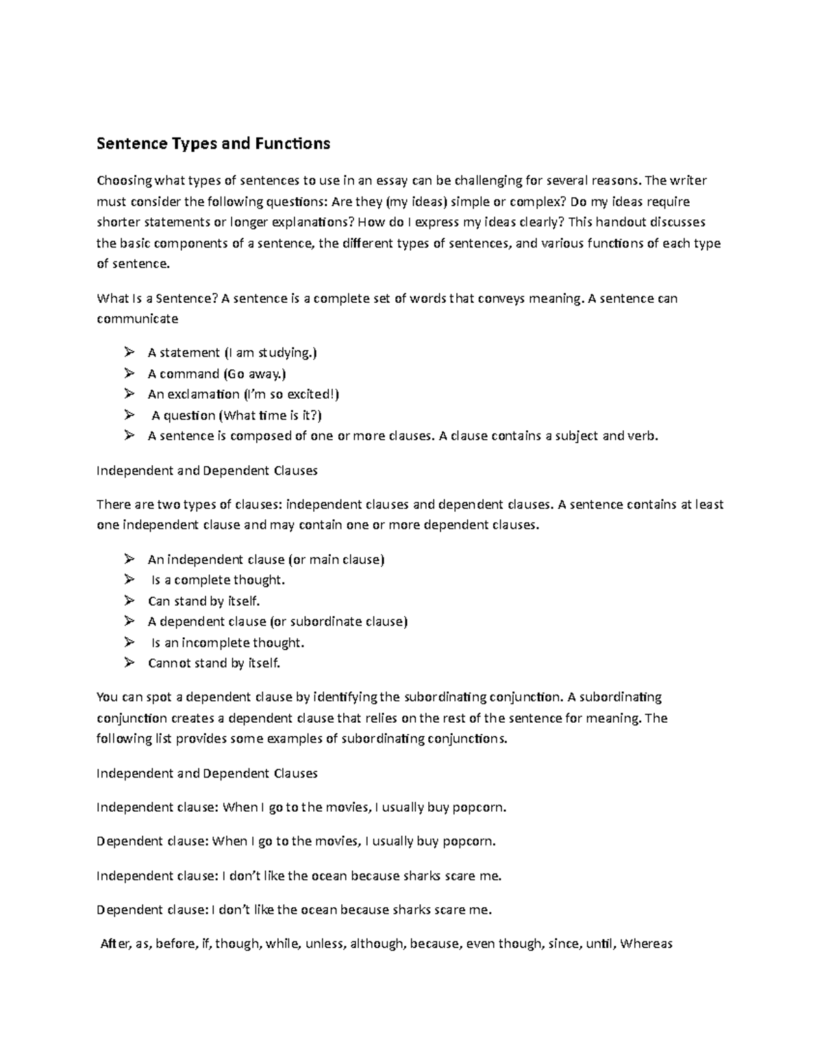 Sentence Note Sentence Types and Functions Choosing what types of
