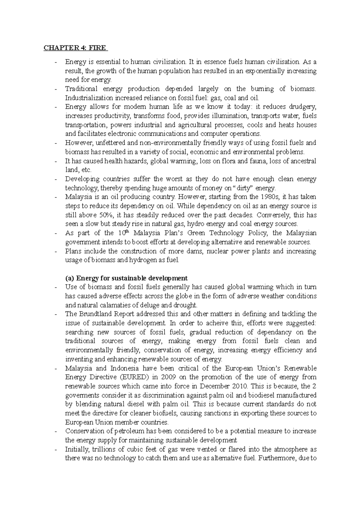 Environmental Law Topic 4 Fire CHAPTER 4 FIRE Energy is essential to