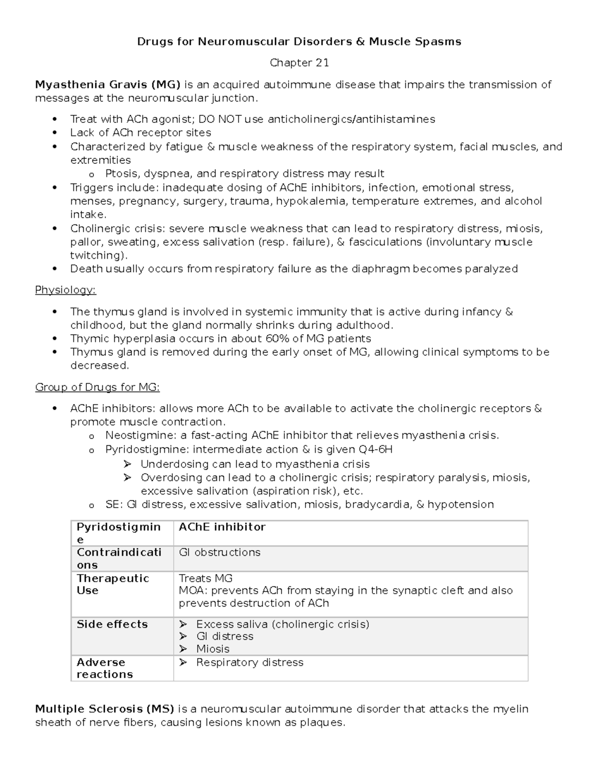 Ch 21 neuromuscular diseases Drugs for Neuromuscular Disorders