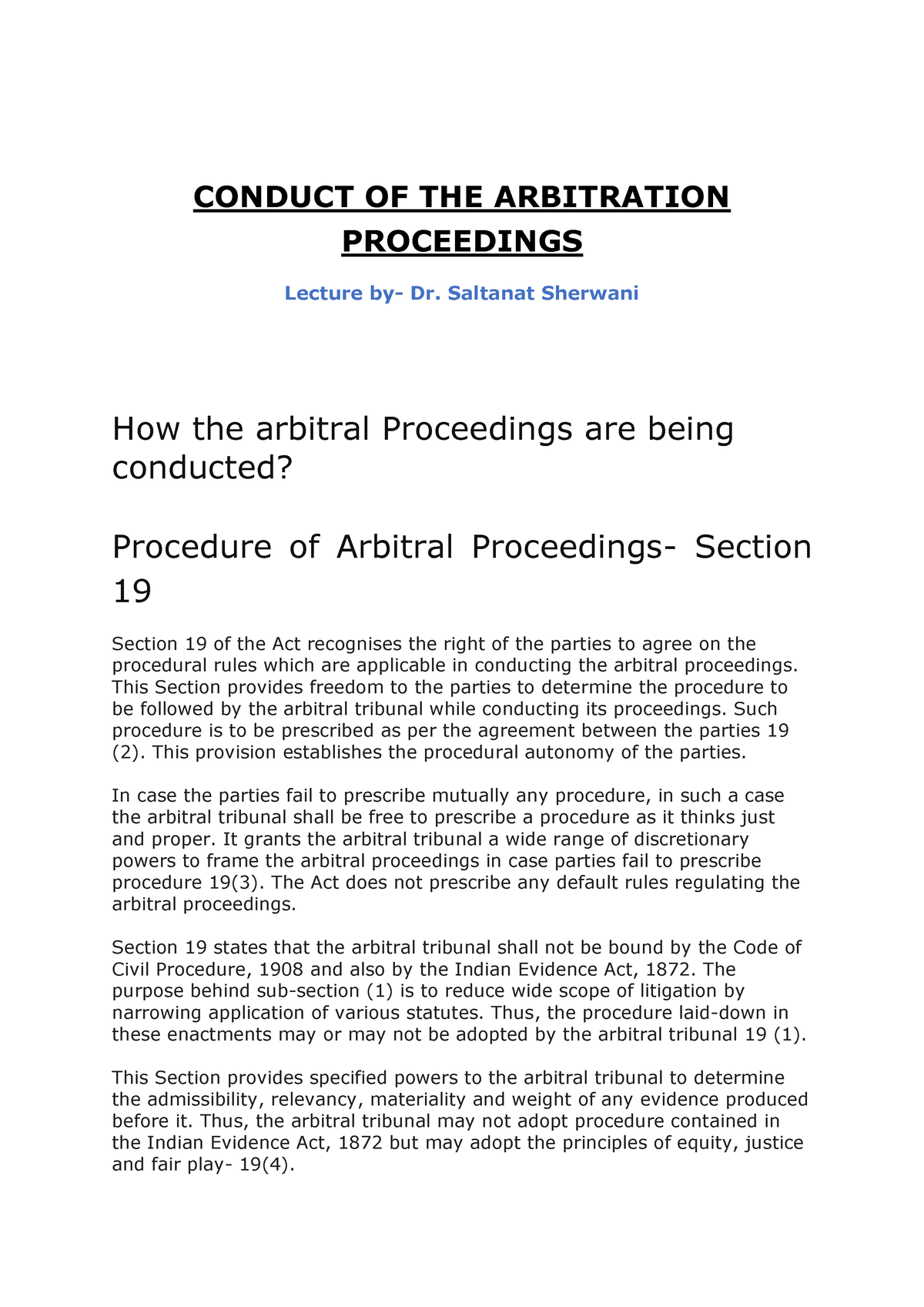 Conduct OF Arbitral Proceedings - CONDUCT OF THE ARBITRATION ...