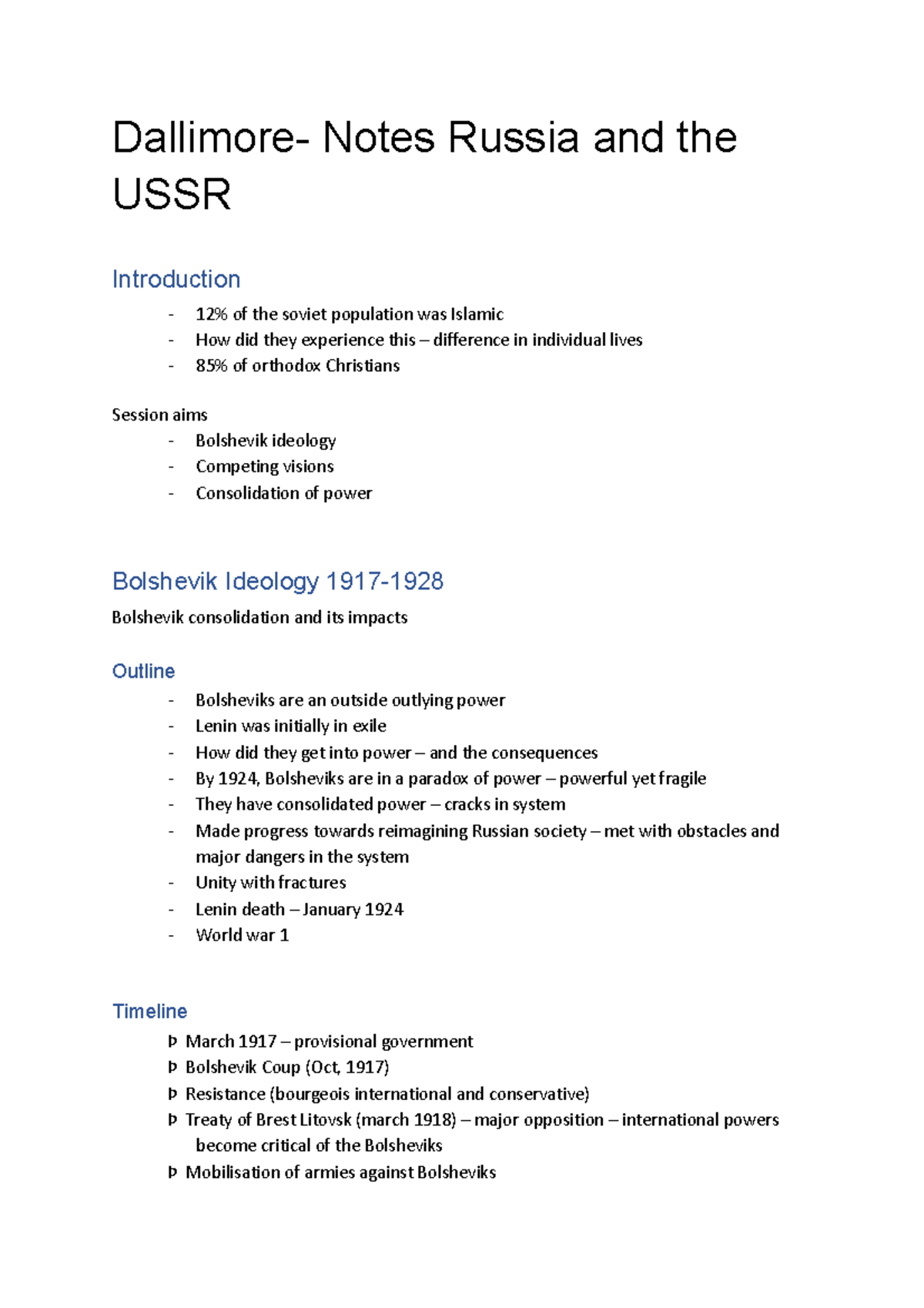 Modern History notes - Dallimore- Notes Russia and the USSR ...