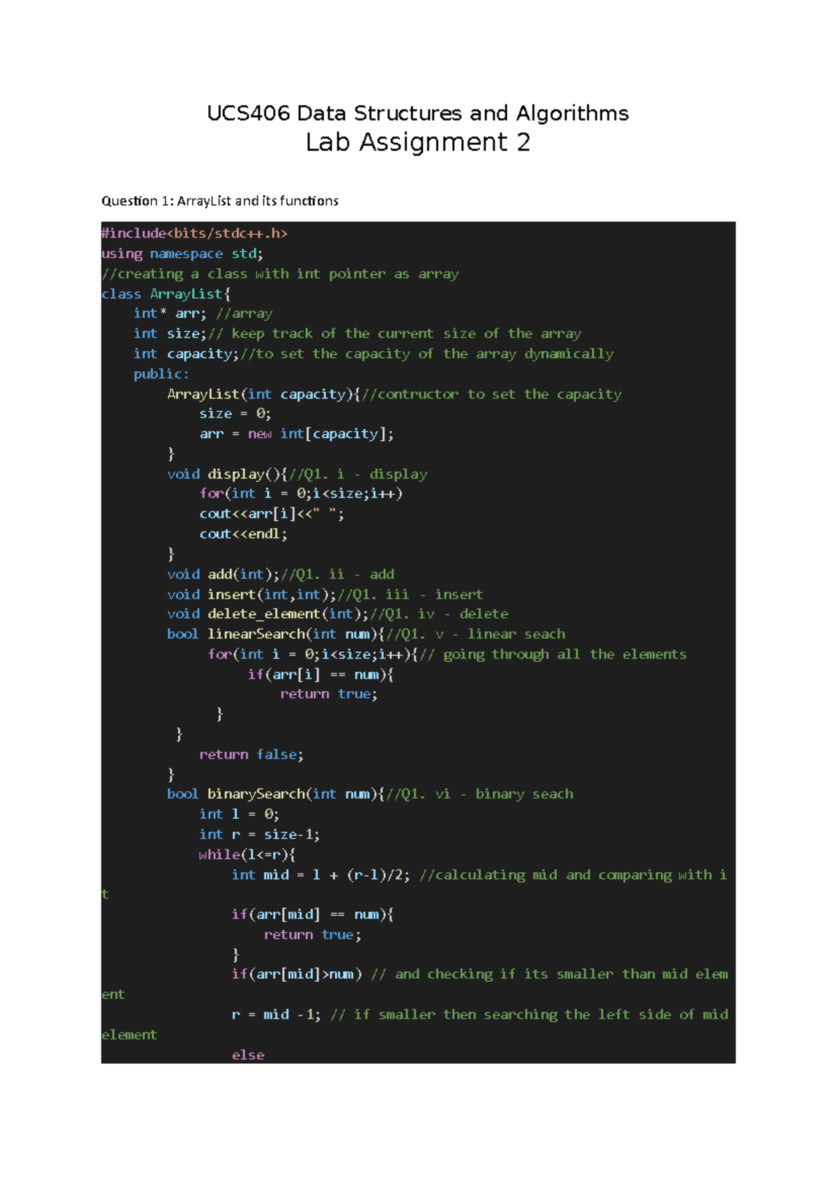 Data Structure Lab - 2 - UCS406 Data Structures and Algorithms Lab ...