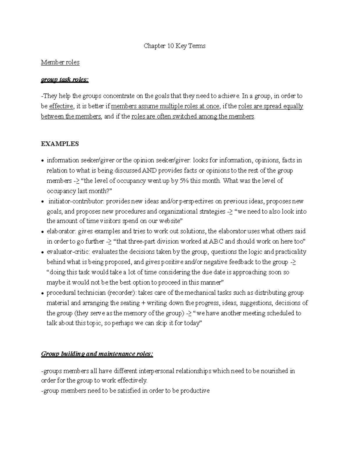 Key terms chapter 10 pdf - Chapter 10 Key Terms Member roles group task ...