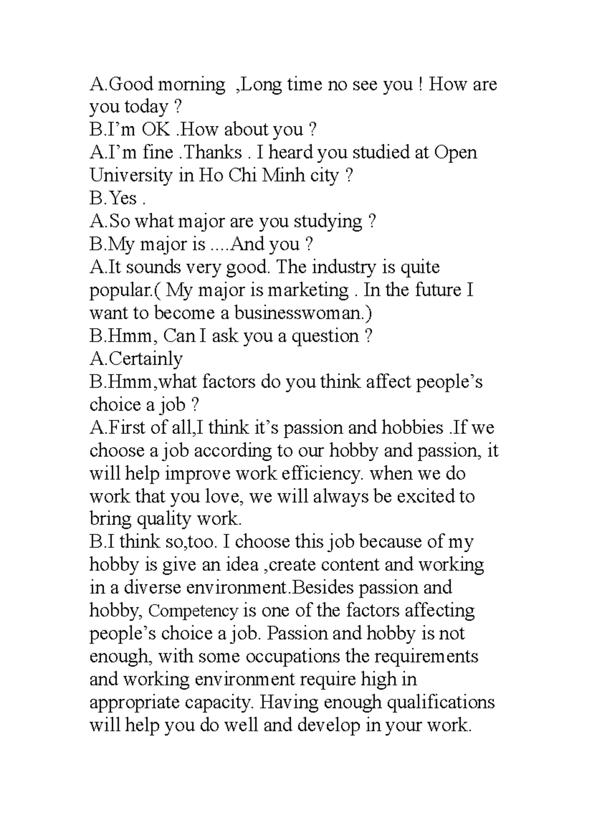 Topicc - factor affect people's choice a job - A morning ,Long time no ...