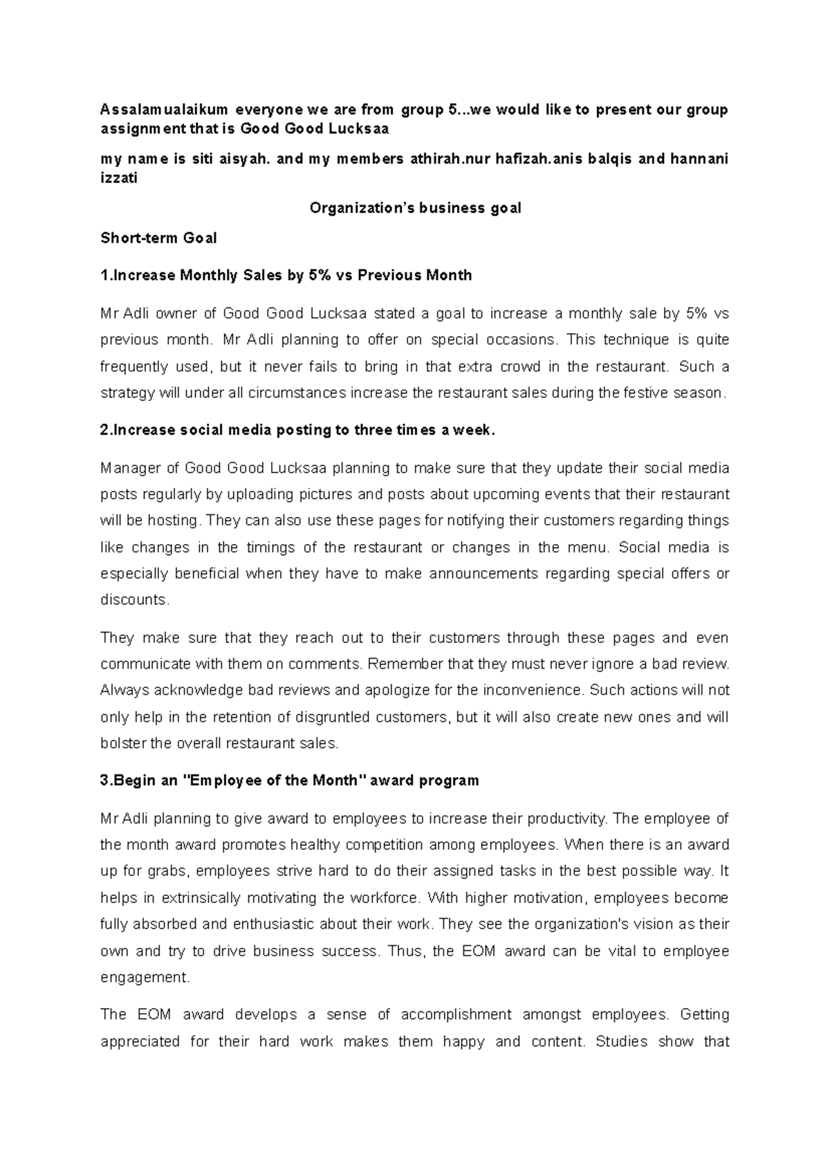 GOAL group Assalamualaikum everyone we are from group 5.. would