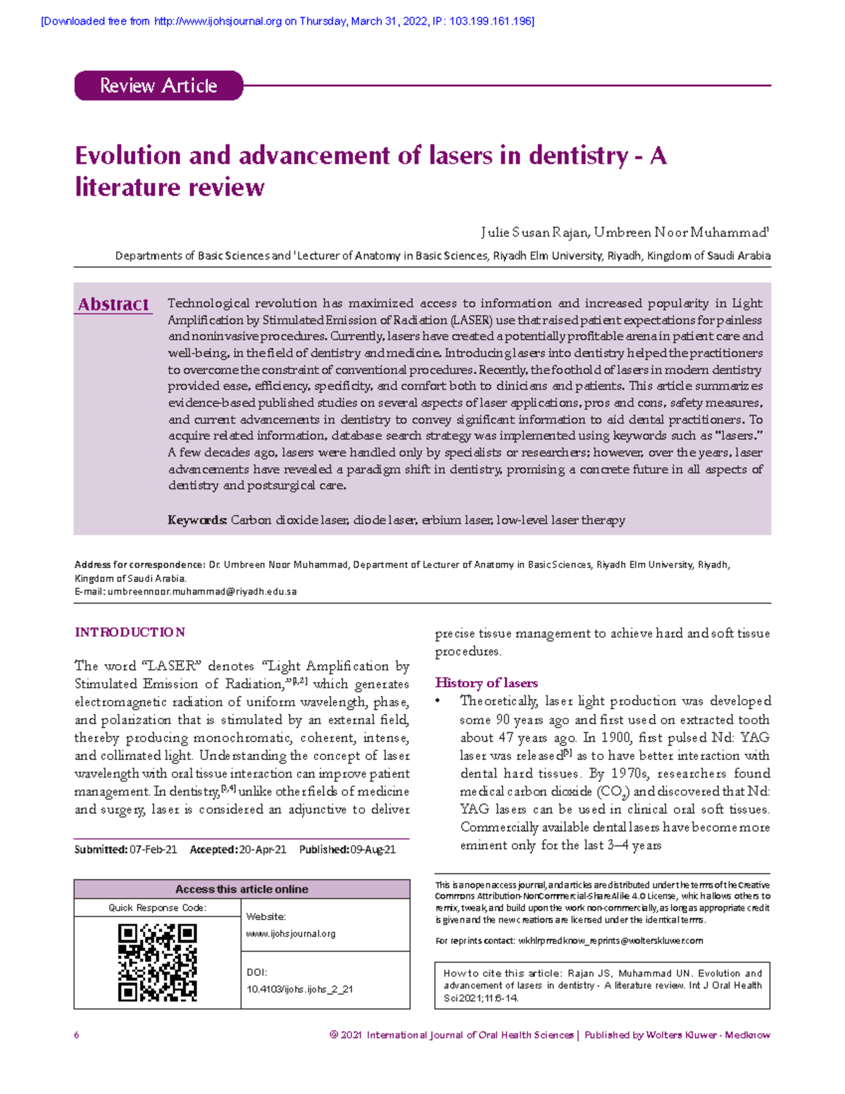 Int JOral Health Sci 1116224656 061425 6 © 2021 International