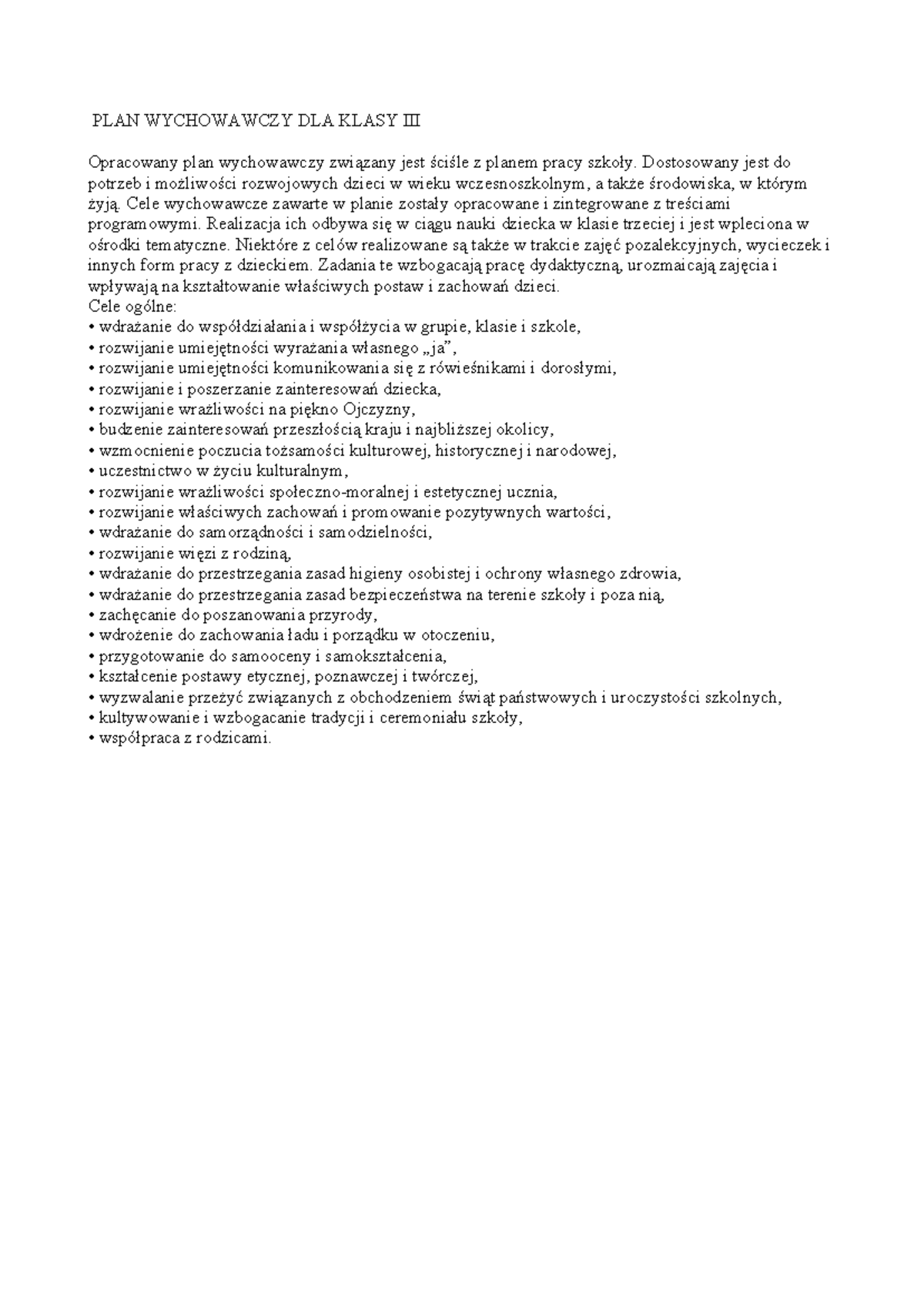 wczesne wspomaganie rozwoju dziecka program wychowawczy przykład - PLAN